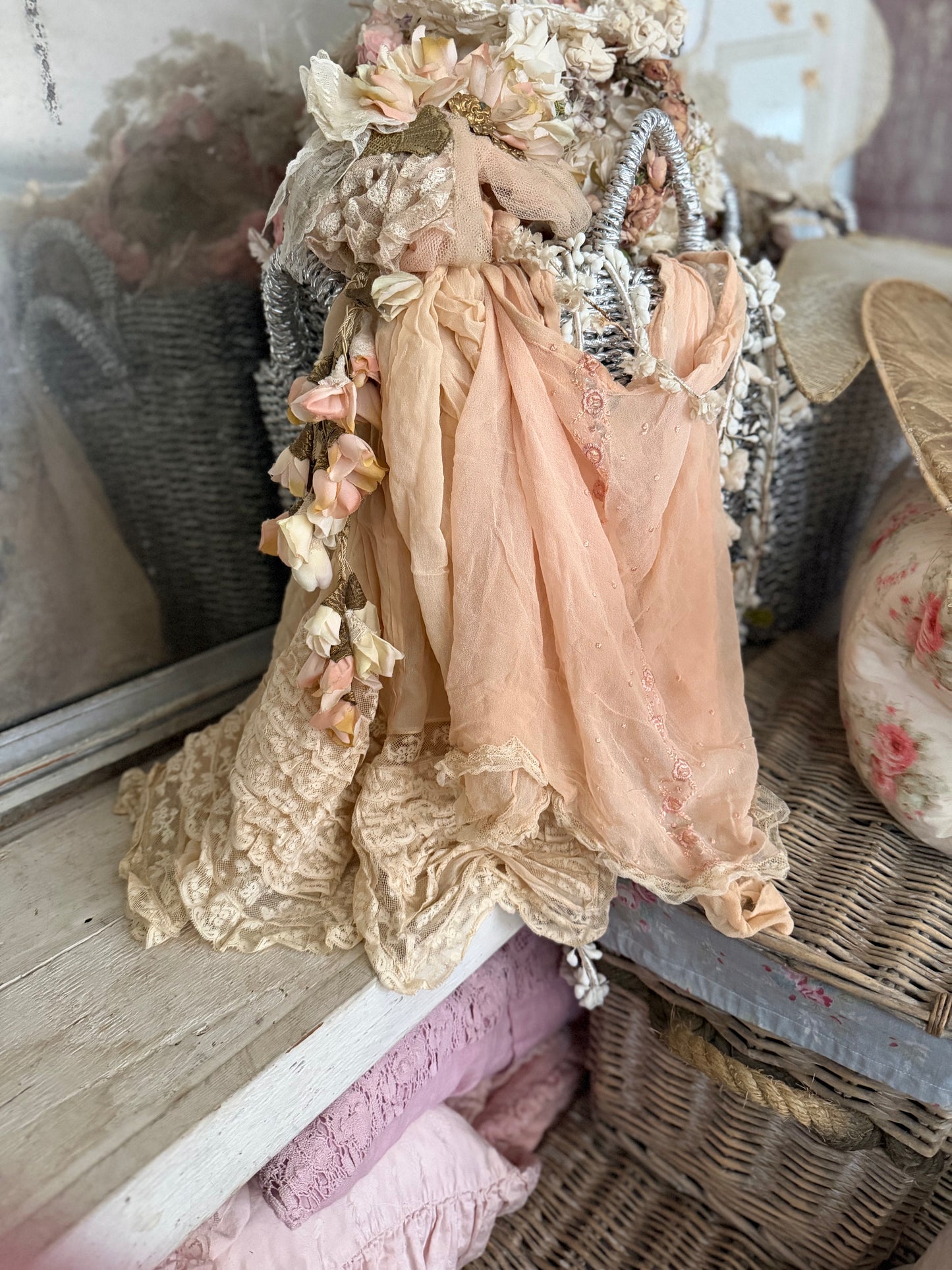 Pair Antique Pink Silk Lace Lingerie Shorts