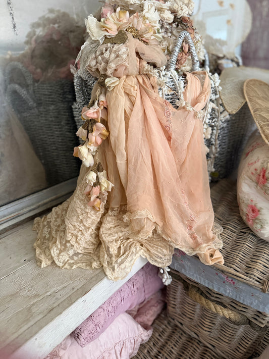 Pair Antique Pink Silk Lace Lingerie Shorts