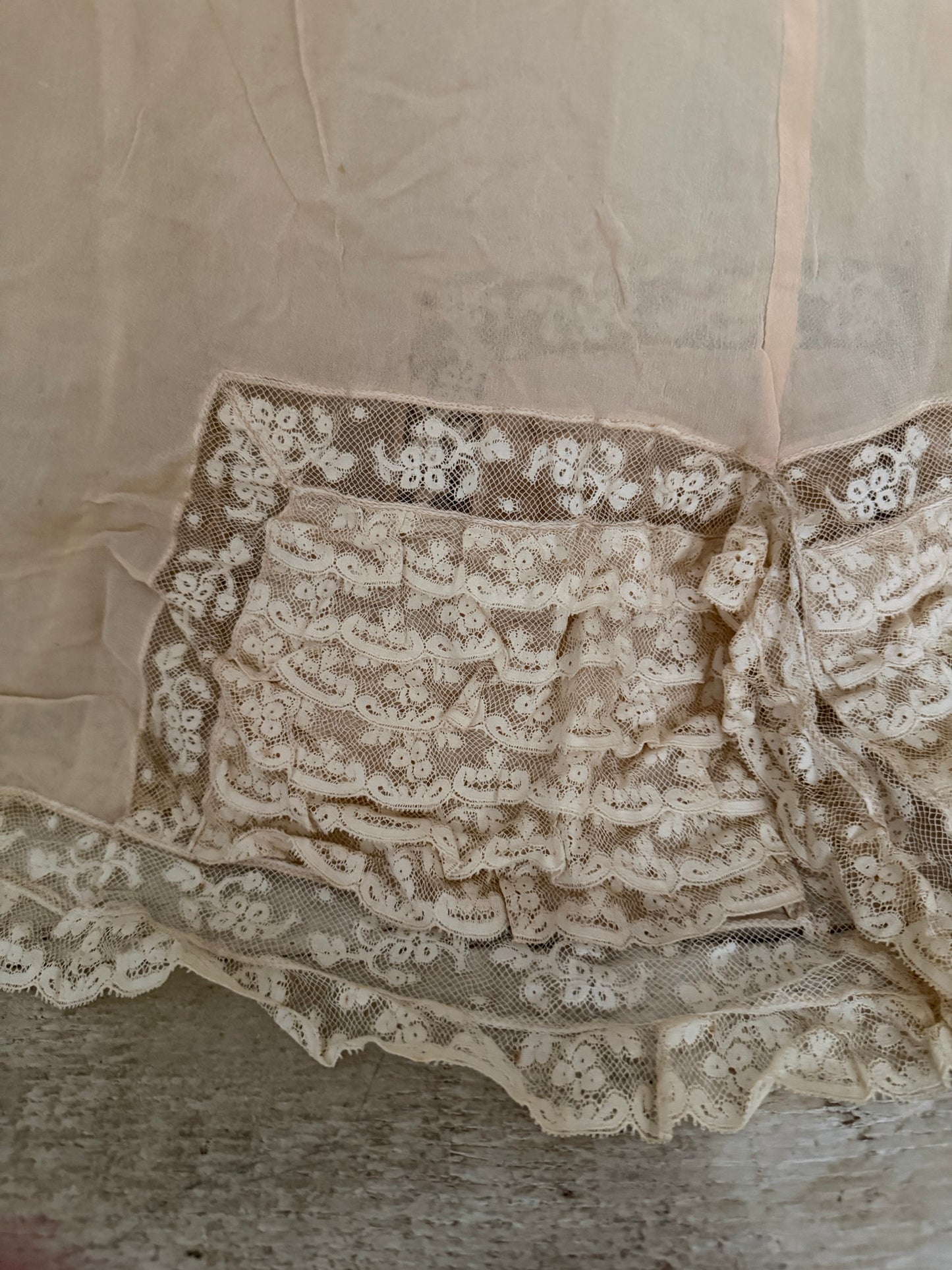 Pair Antique Pink Silk Lace Lingerie Shorts