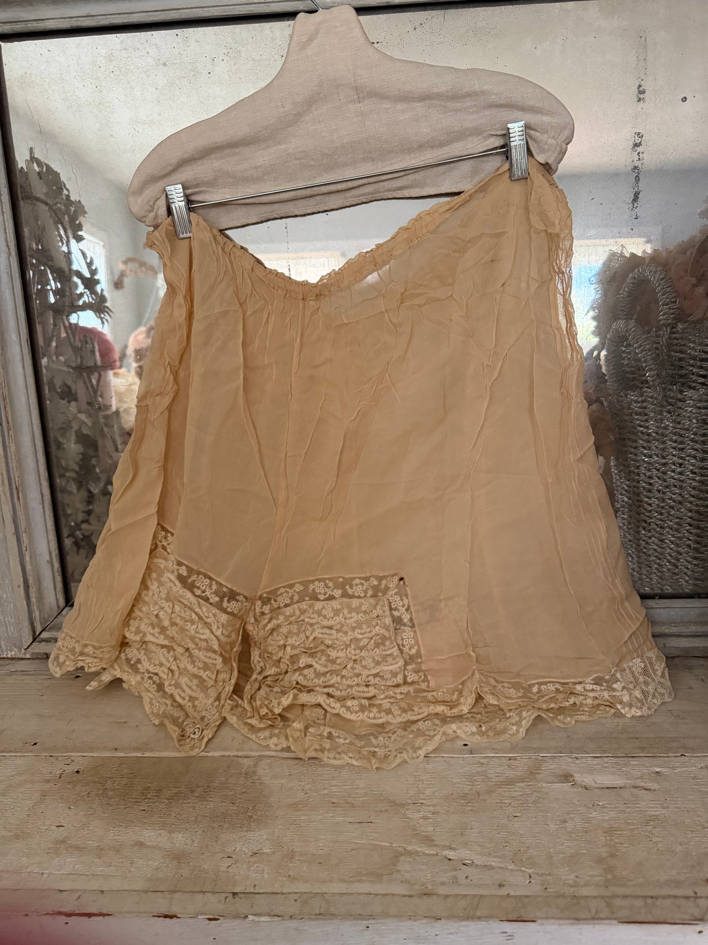 Pair Antique Pink Silk Lace Lingerie Shorts