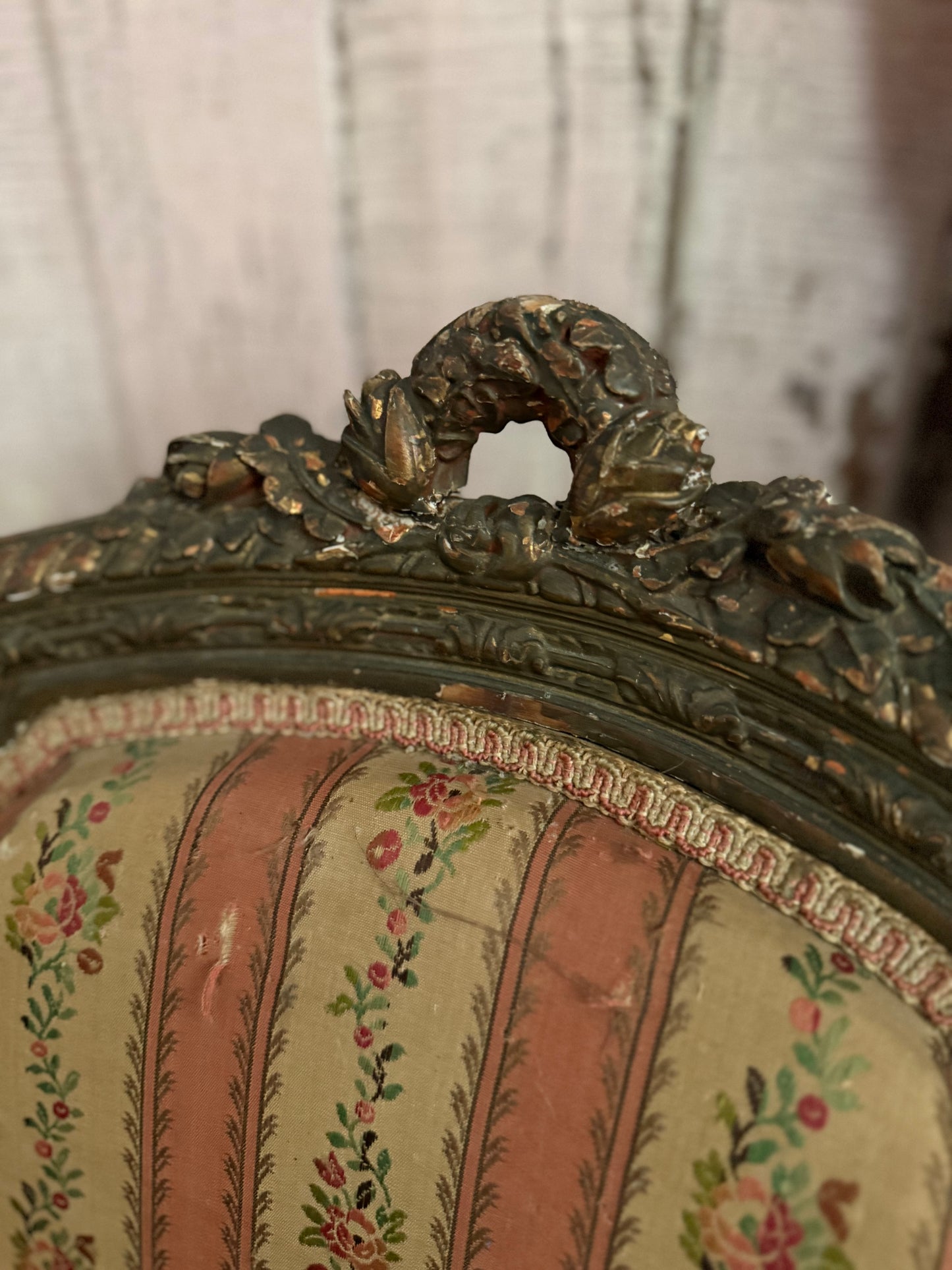 Pair Antique French Victorian Louis XVI Pink Silk Chairs
