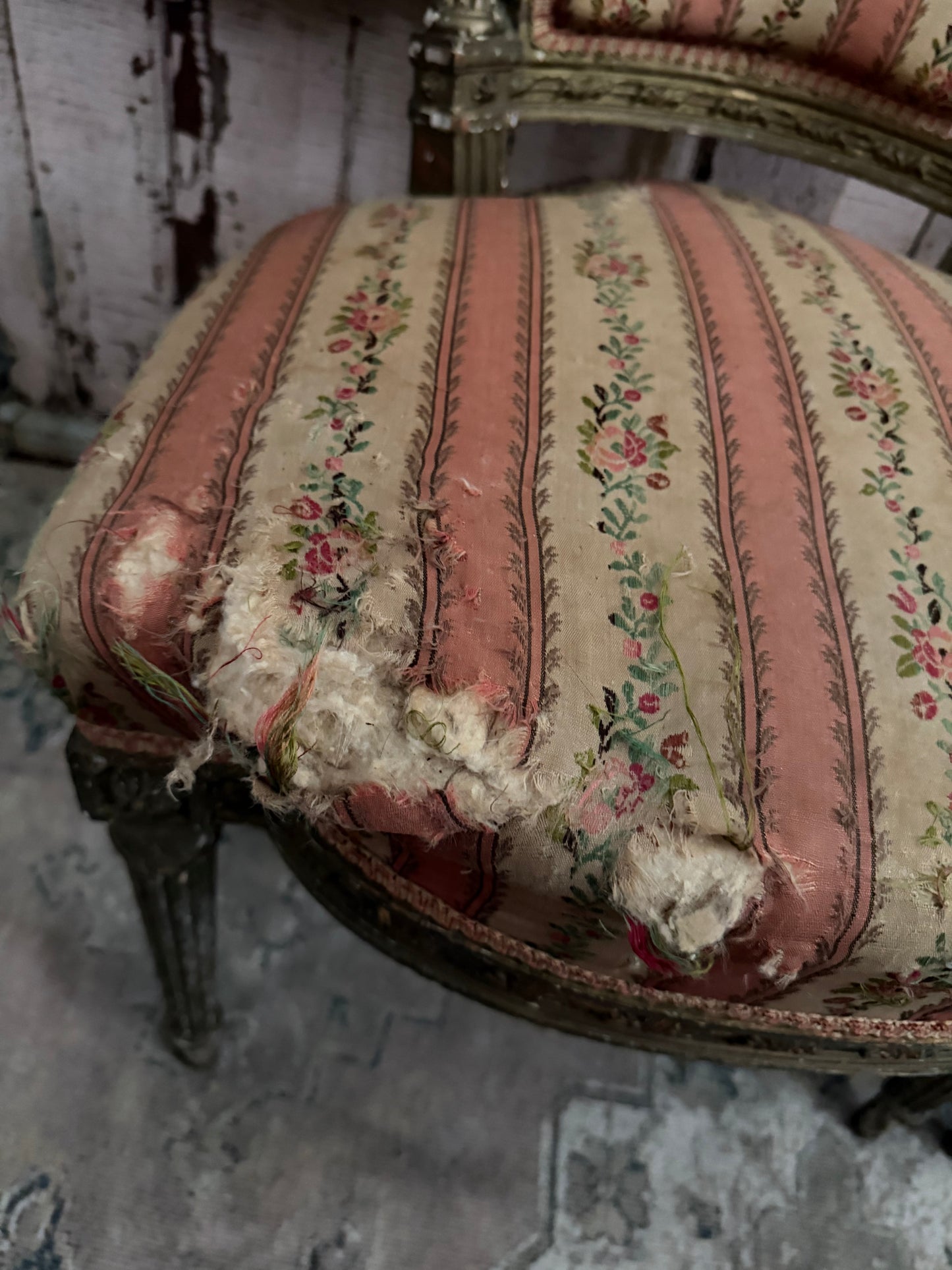 Pair Antique French Victorian Louis XVI Pink Silk Chairs