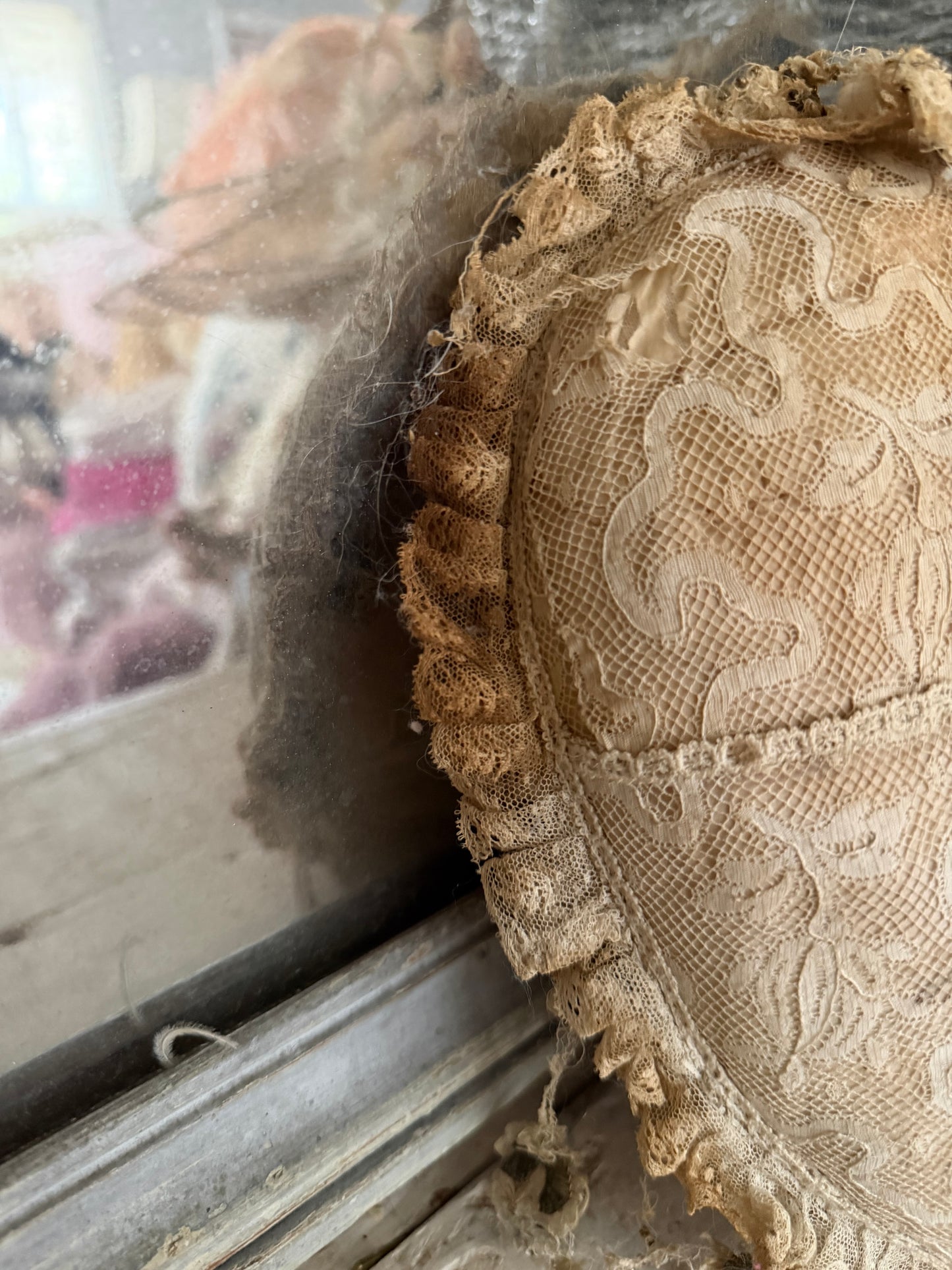 Antique Former Ribbonwork Lace Heart Pillow