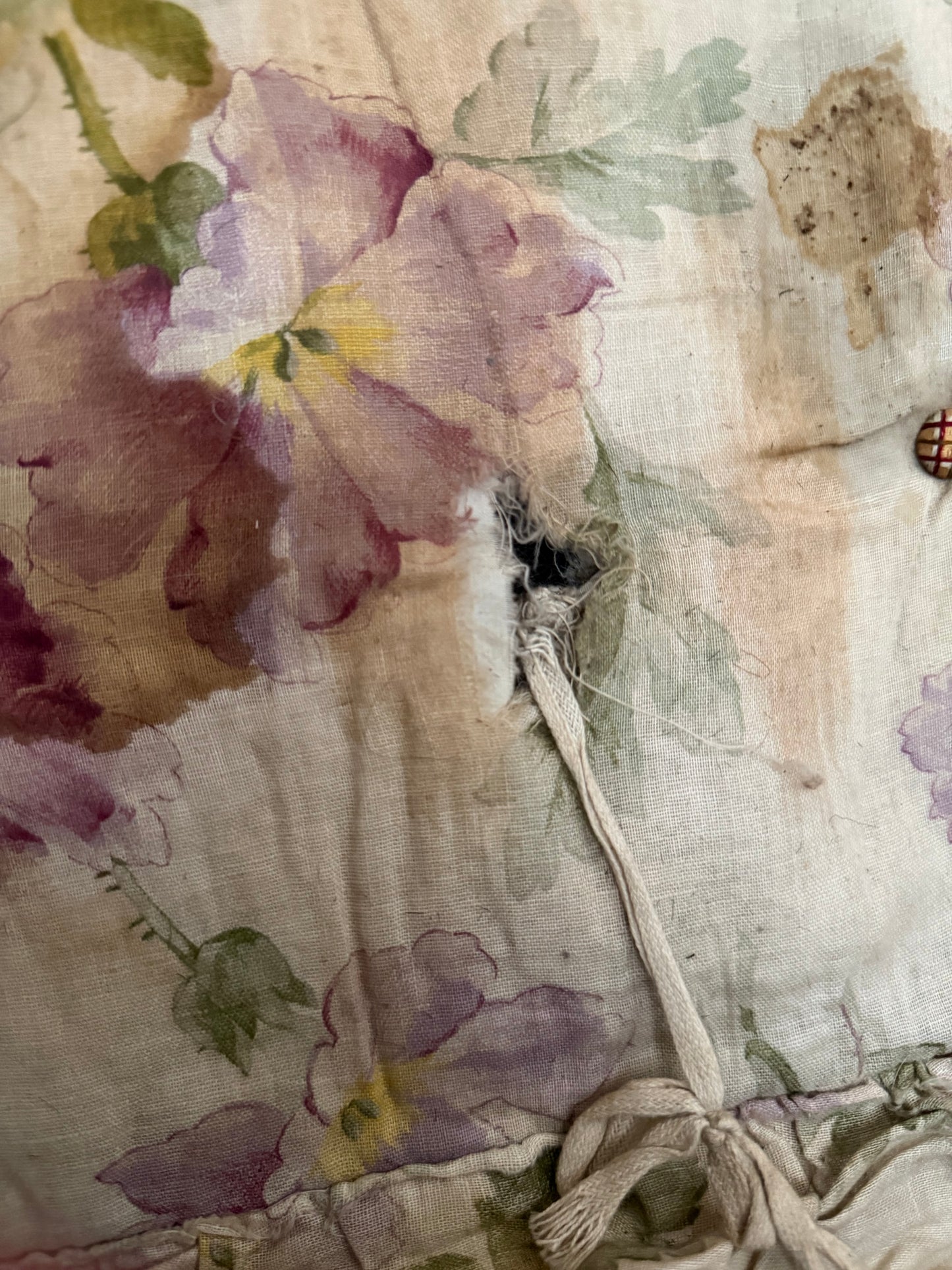Antique French Straw Filled XL Long Floral Ruffled Cushion