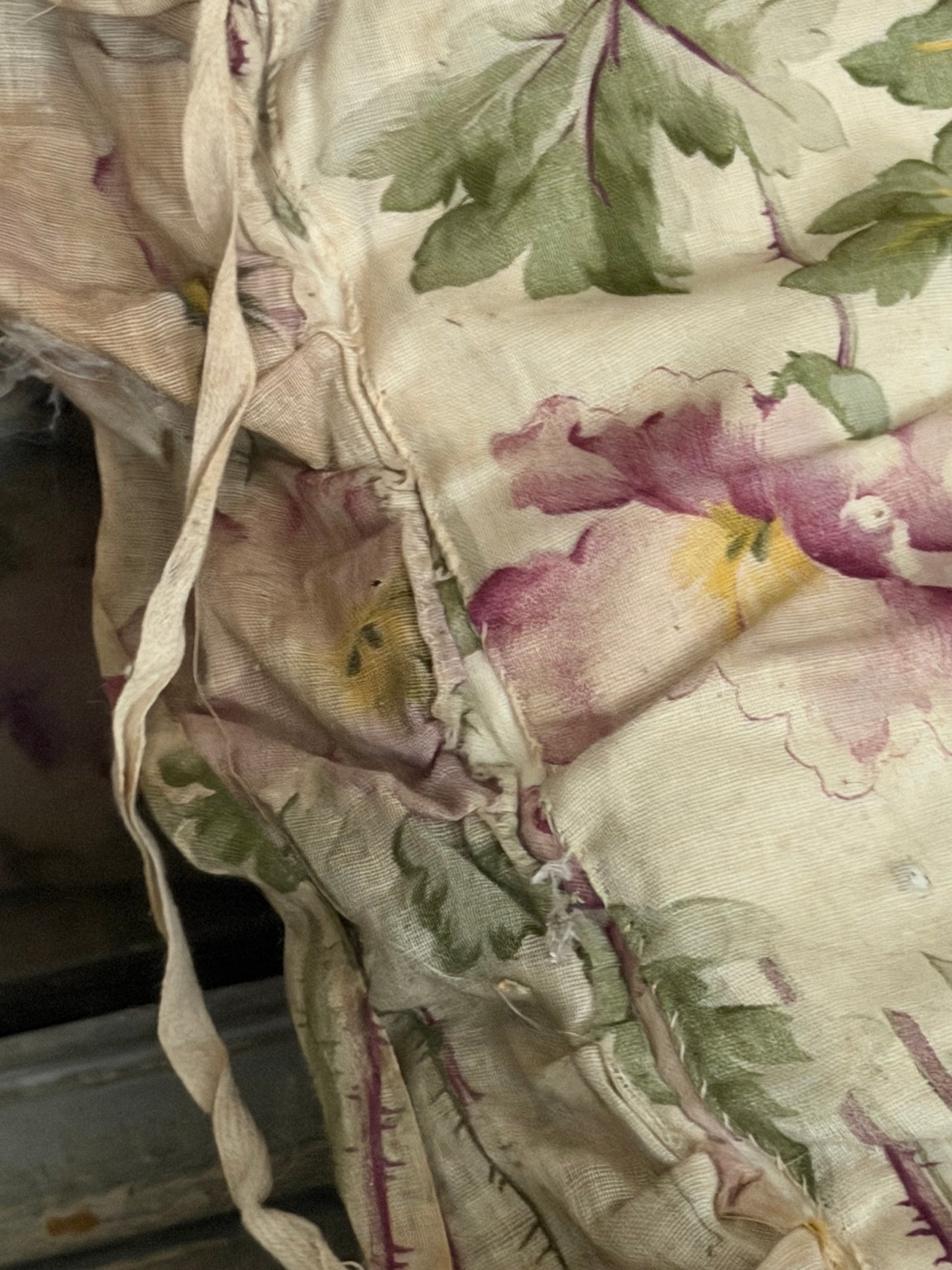 Antique French Straw Filled XL Long Floral Ruffled Cushion