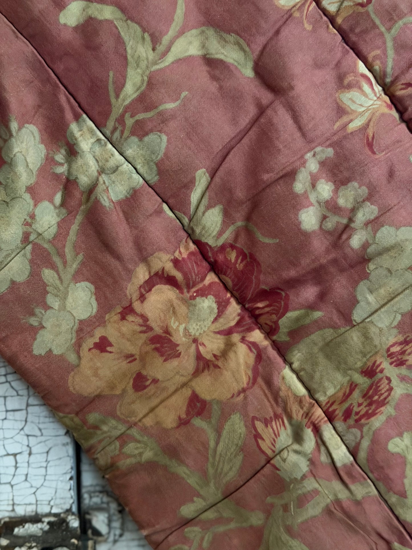 Antique French Lap Quilt Red Peacock Toile