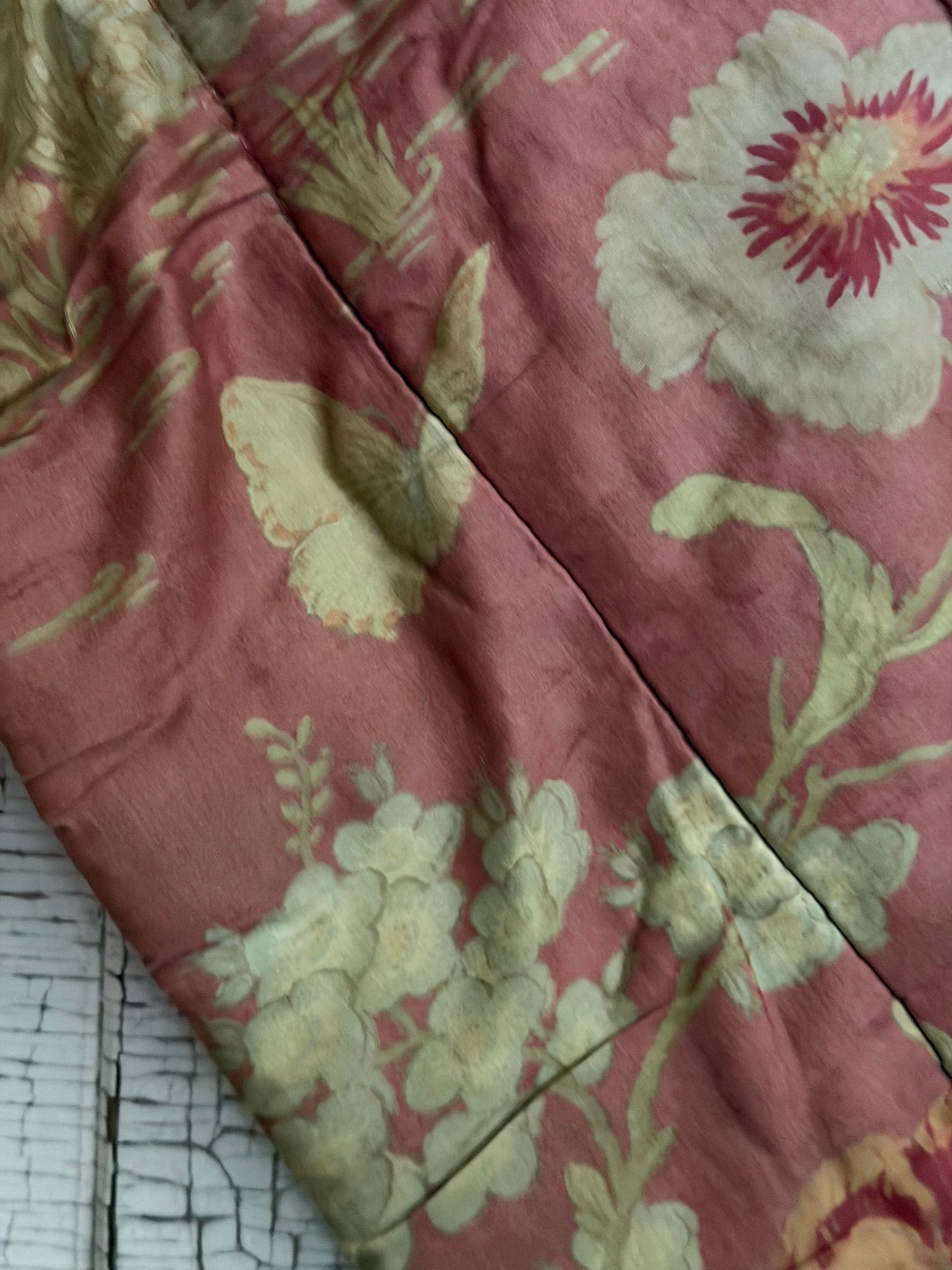 Antique French Lap Quilt Red Peacock Toile