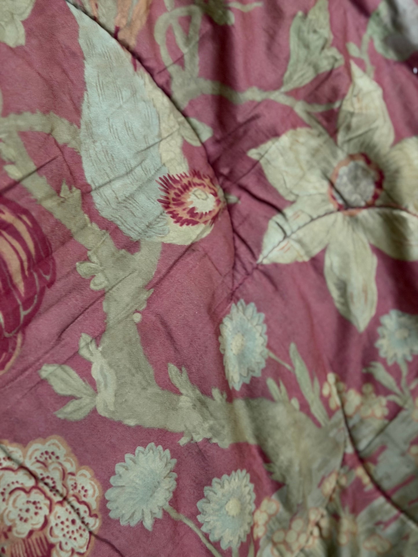 Antique French Lap Quilt Red Peacock Toile