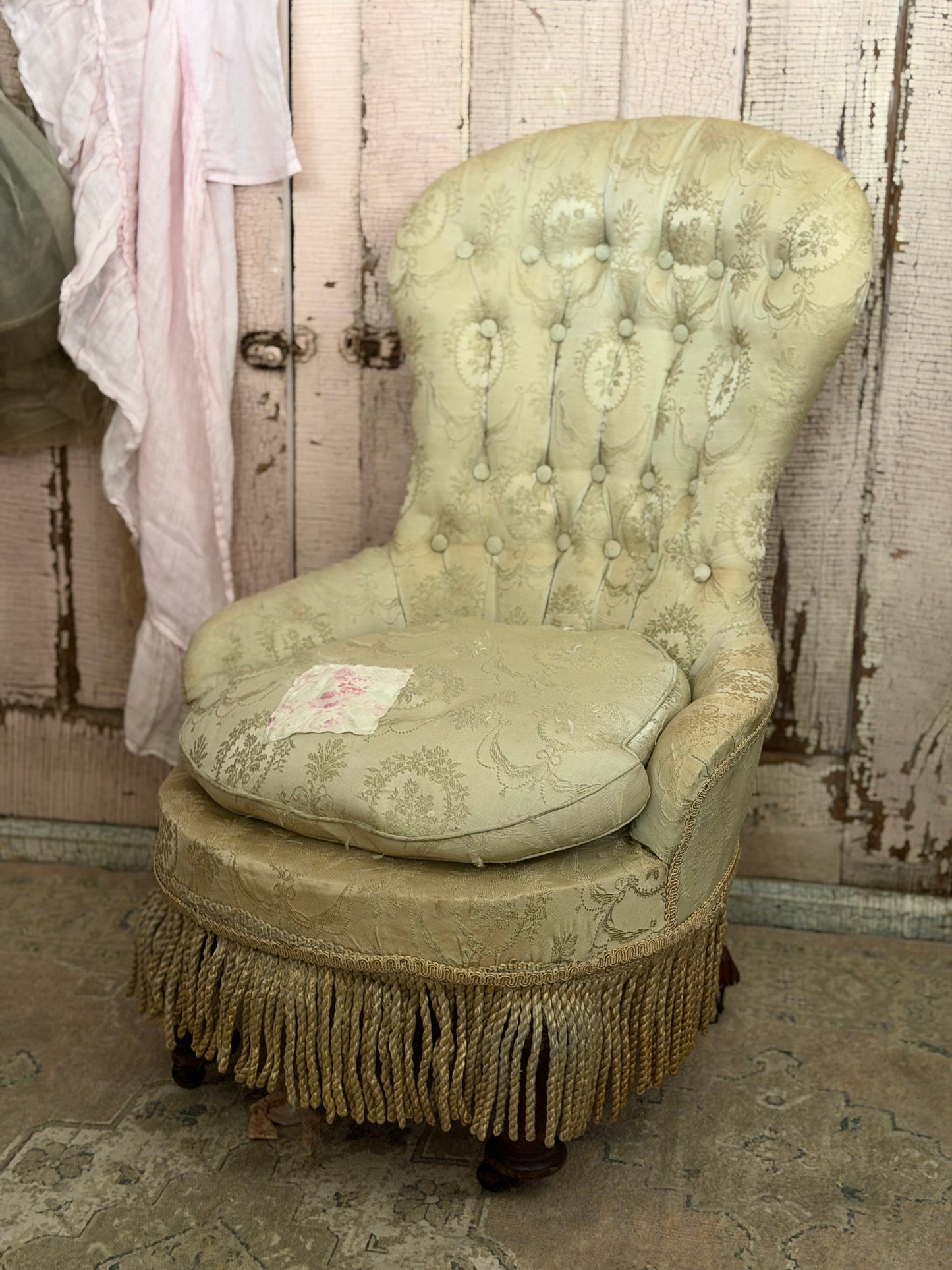 RARE Antique Victorian Childs Silk Slipper Chair