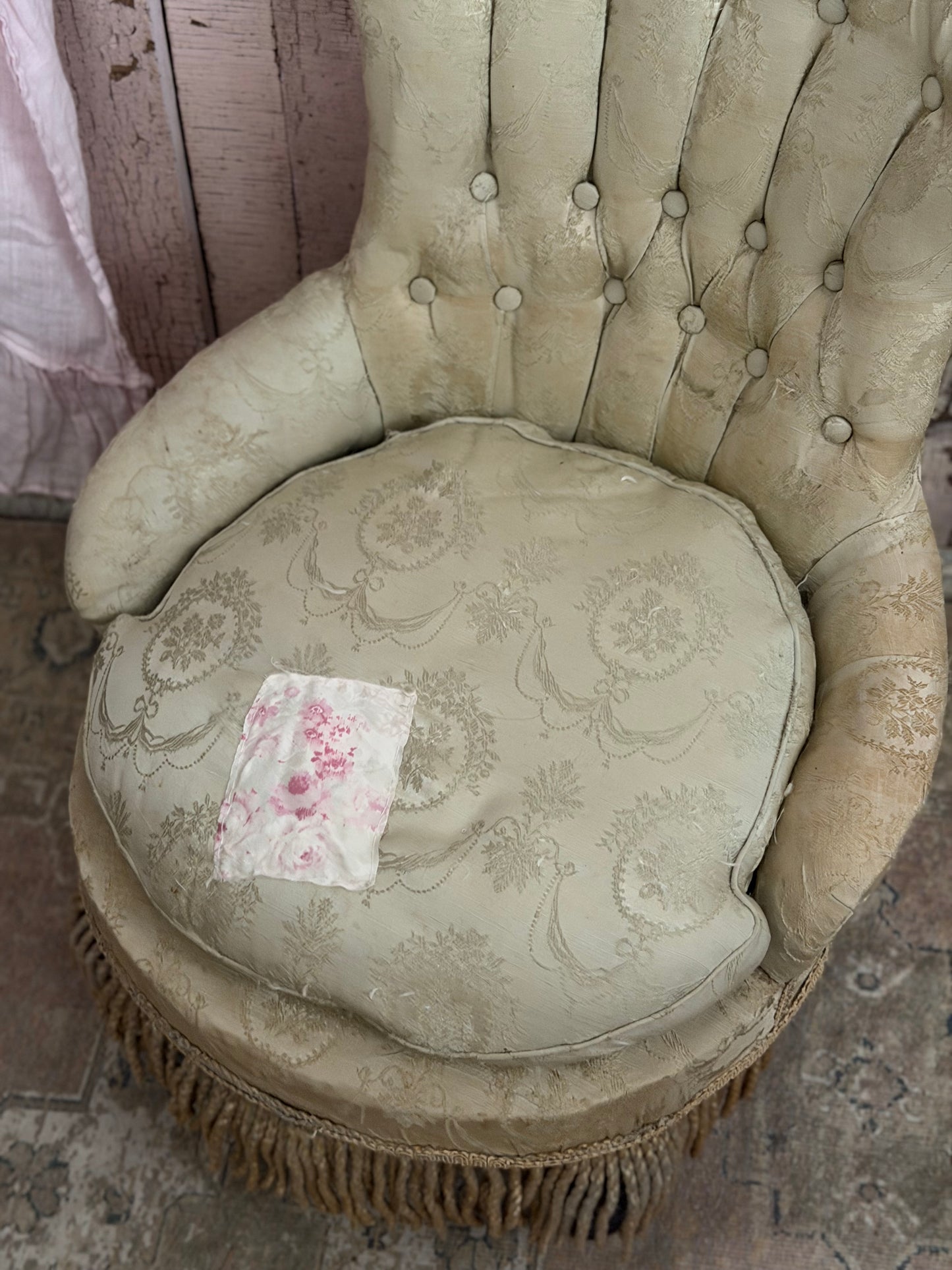 RARE Antique Victorian Childs Silk Slipper Chair