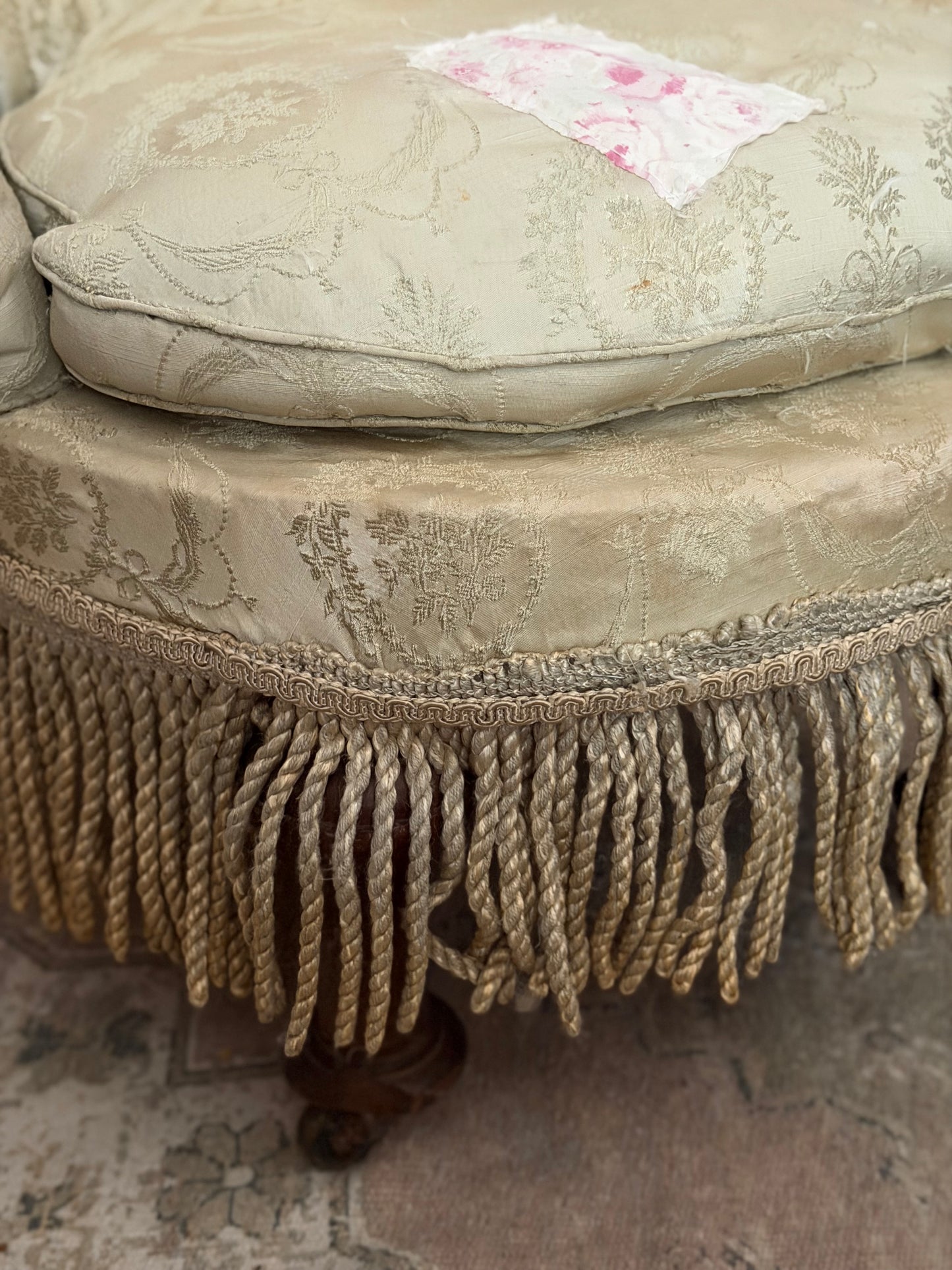 RARE Antique Victorian Childs Silk Slipper Chair