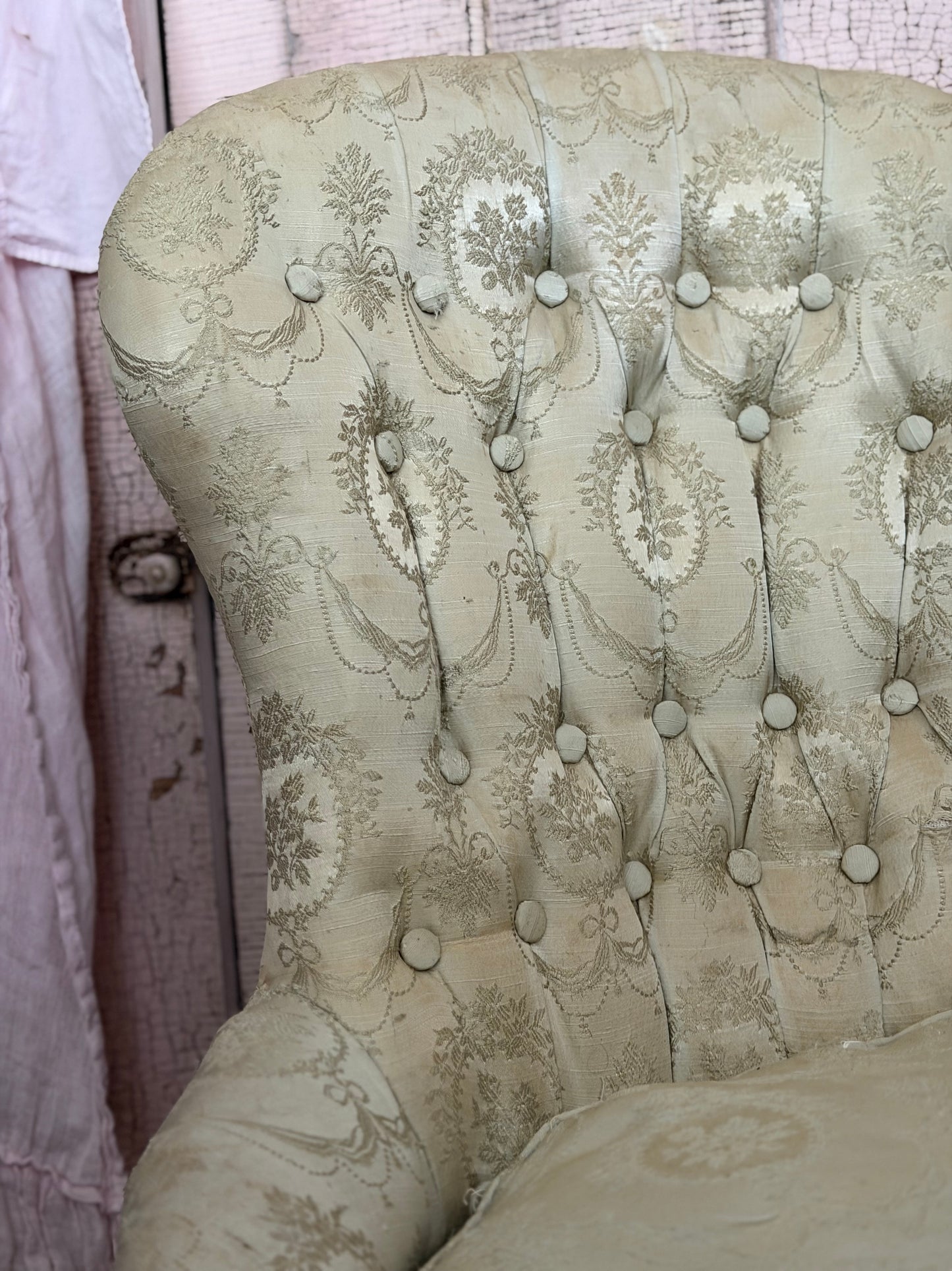RARE Antique Victorian Childs Silk Slipper Chair