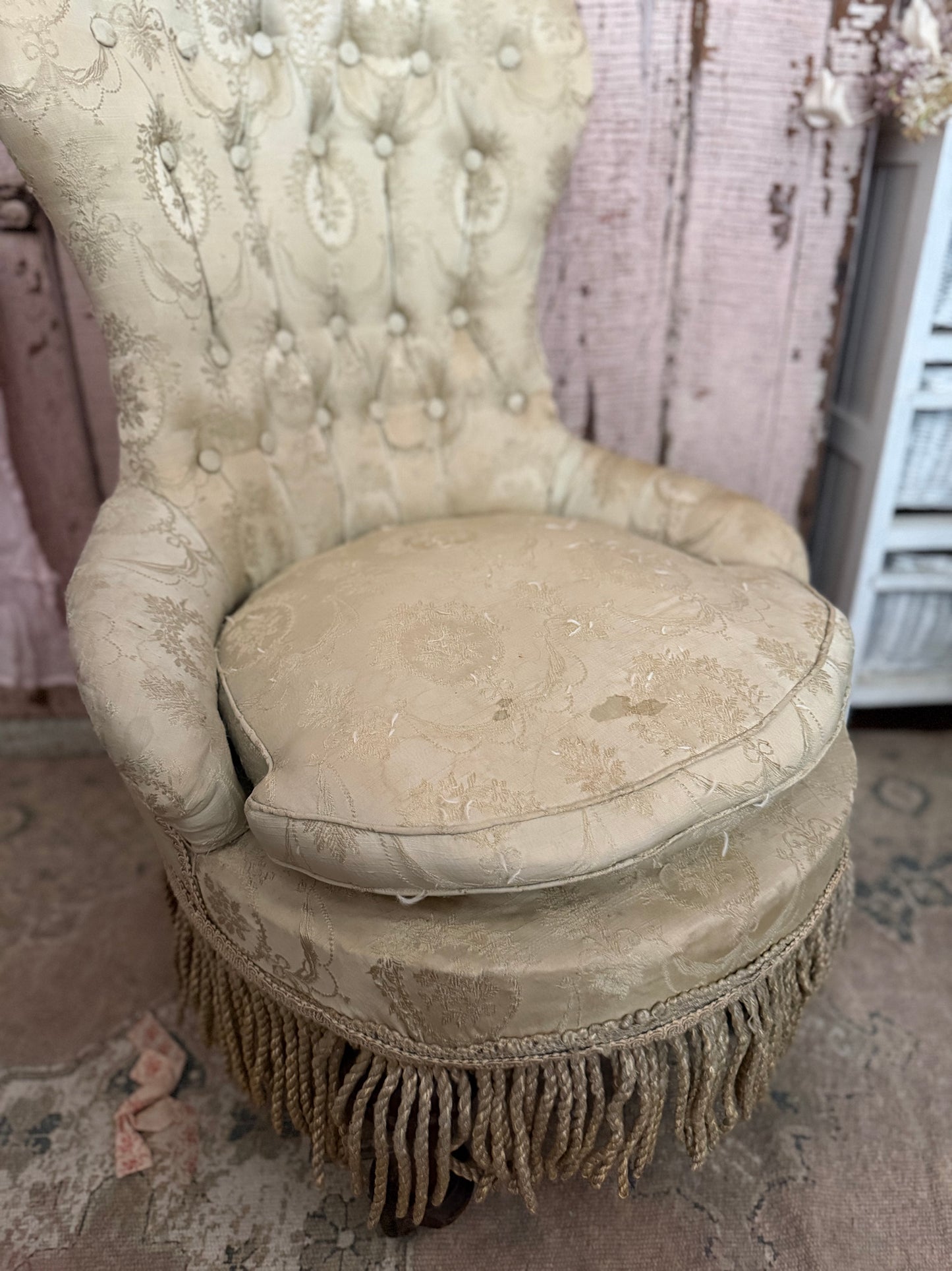RARE Antique Victorian Childs Silk Slipper Chair