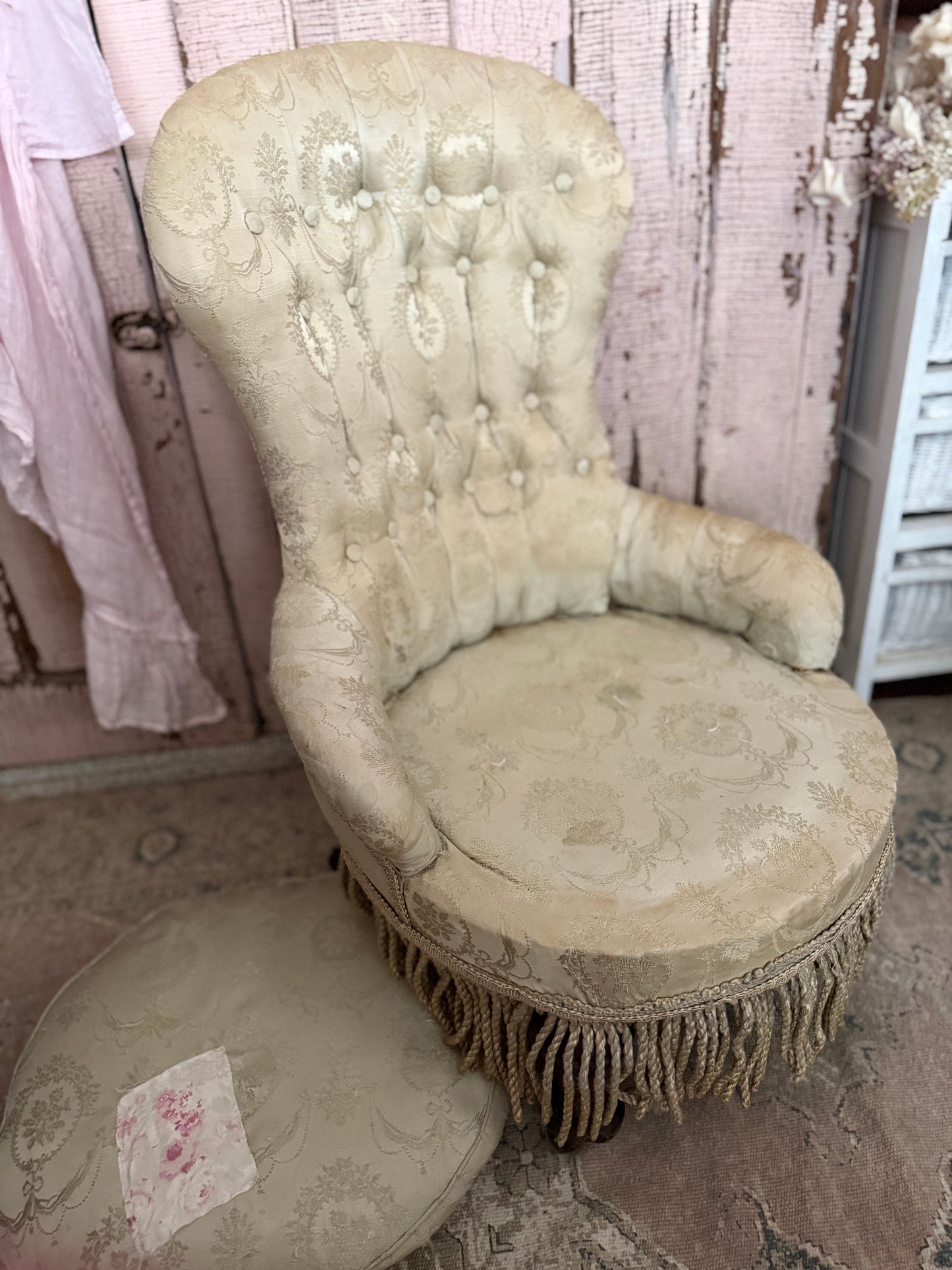 RARE Antique Victorian Childs Silk Slipper Chair