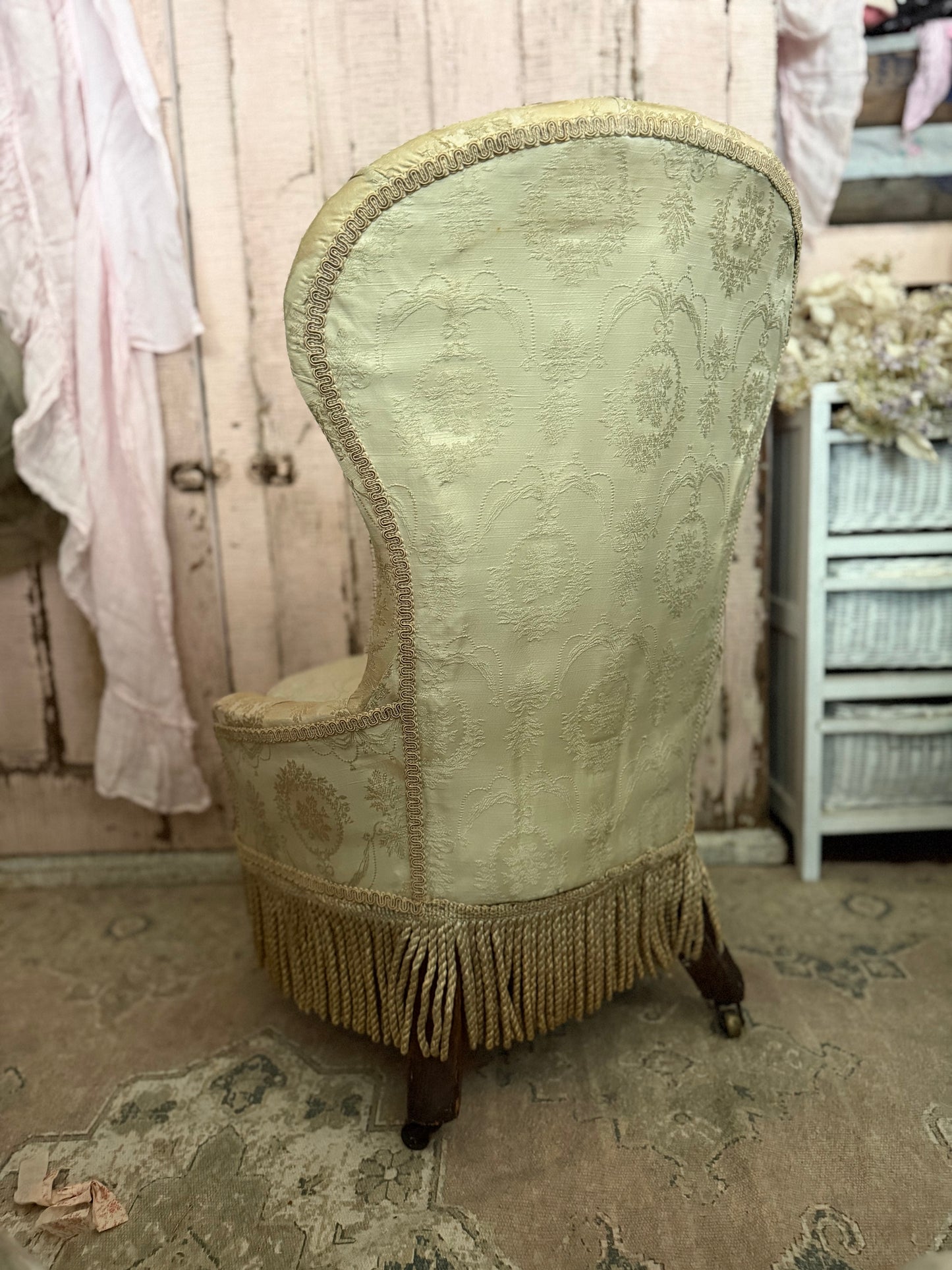 RARE Antique Victorian Childs Silk Slipper Chair