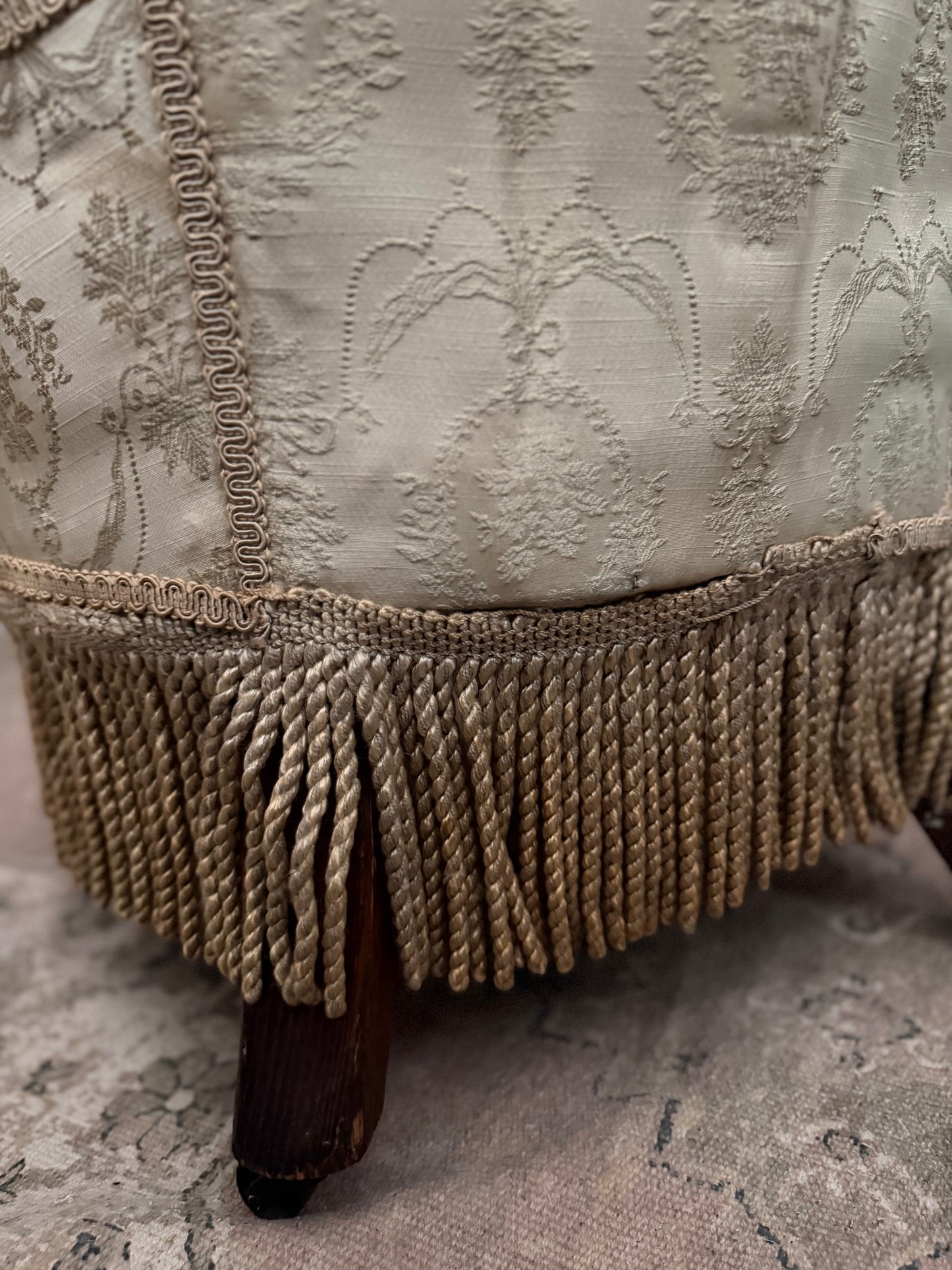 RARE Antique Victorian Childs Silk Slipper Chair
