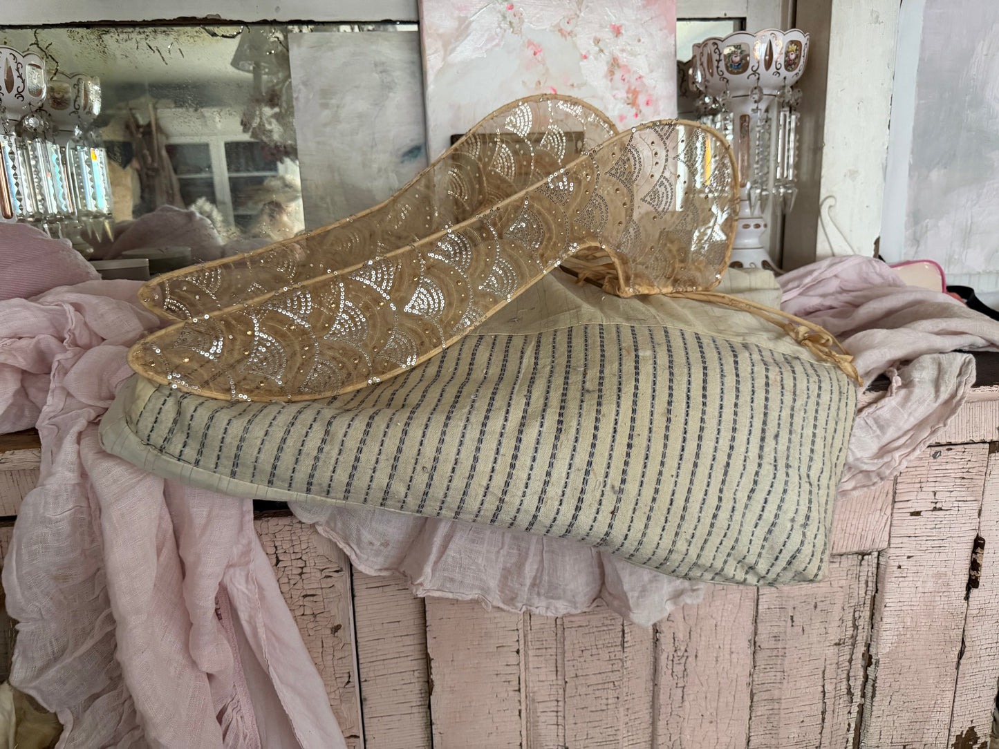 Antique Straw Filled Ticking Pillow Insert