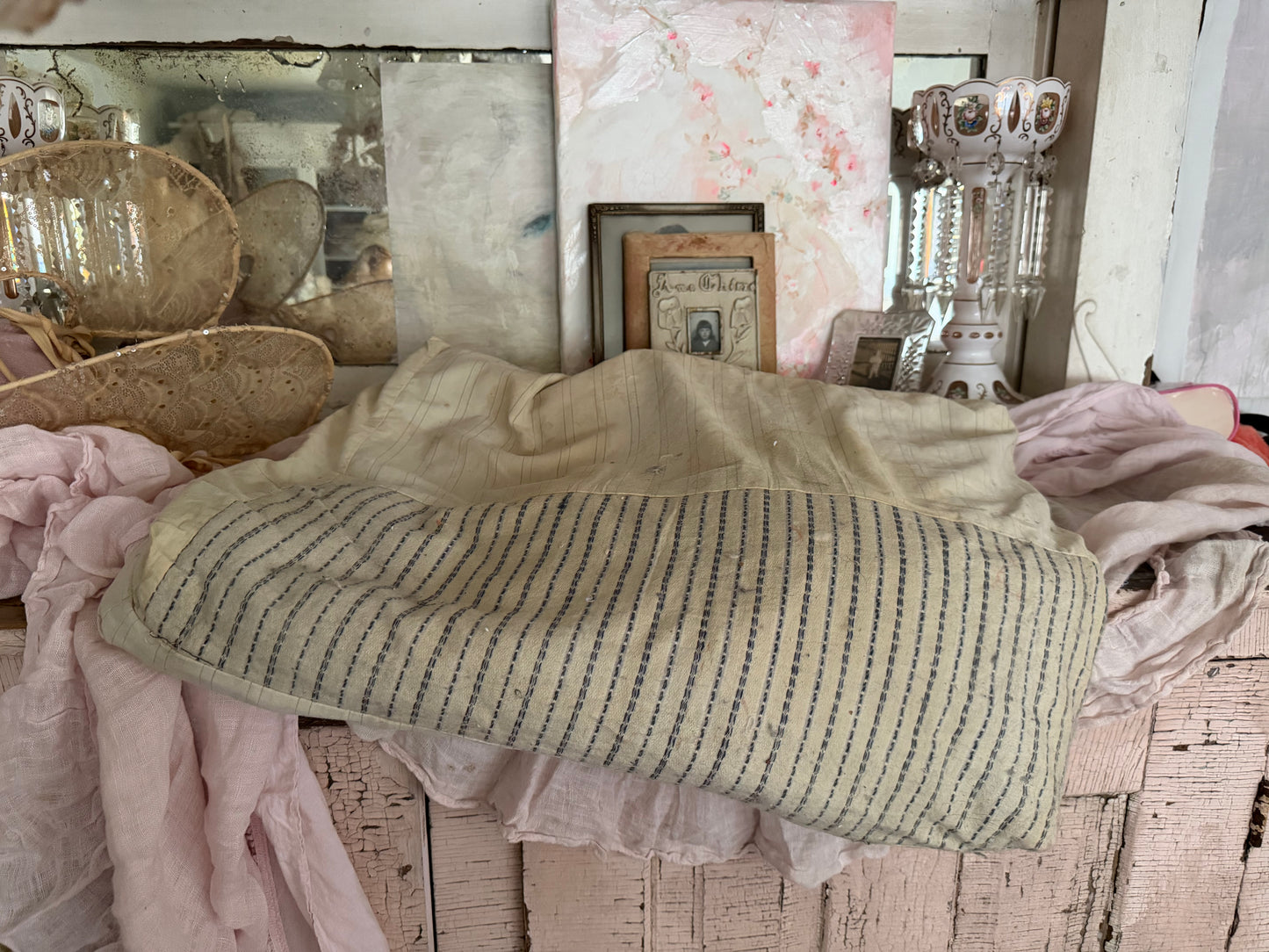 Antique Straw Filled Ticking Pillow Insert