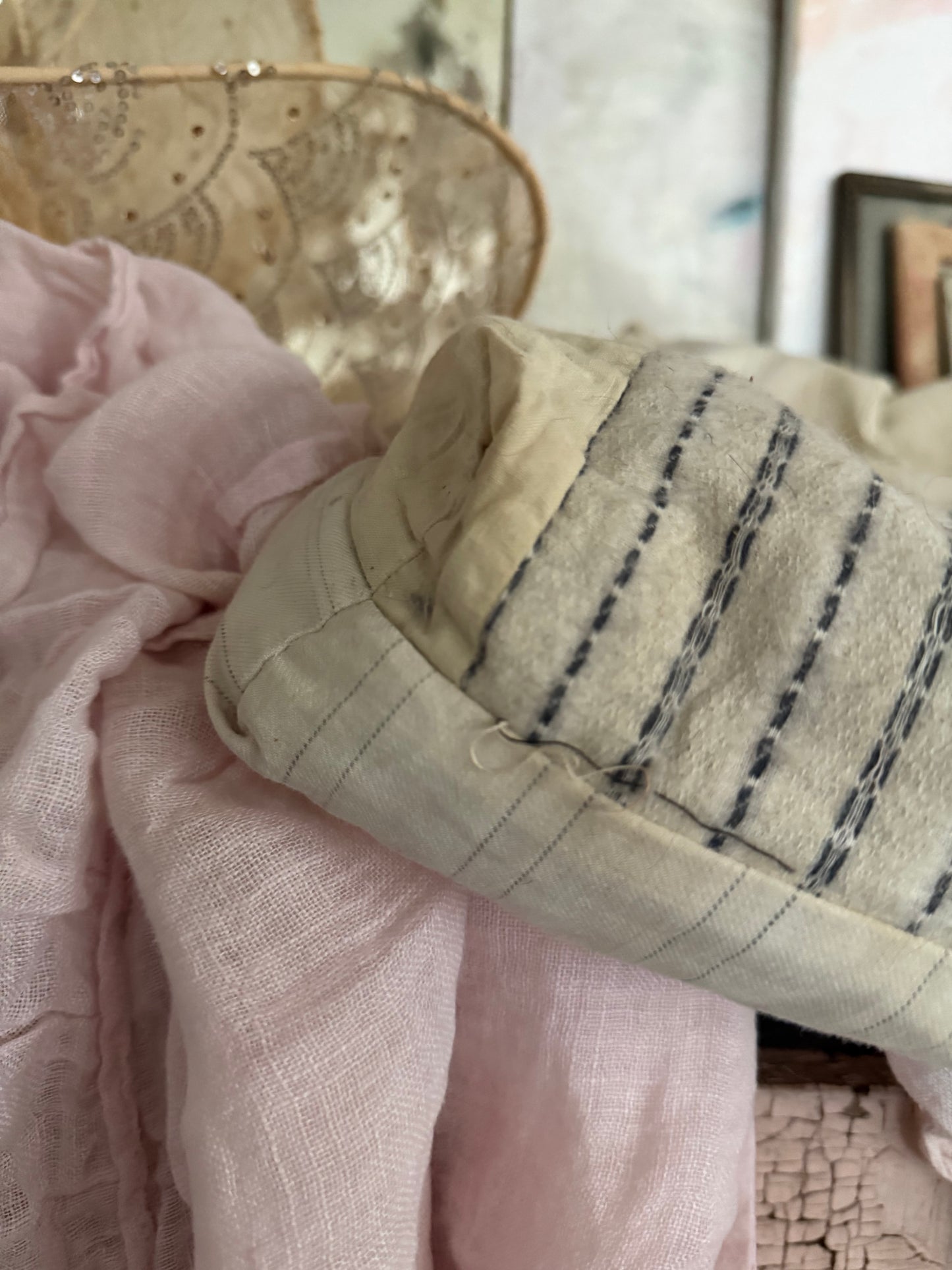 Antique Straw Filled Ticking Pillow Insert