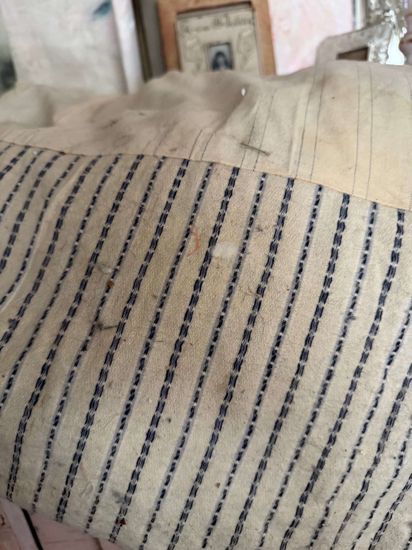 Antique Straw Filled Ticking Pillow Insert