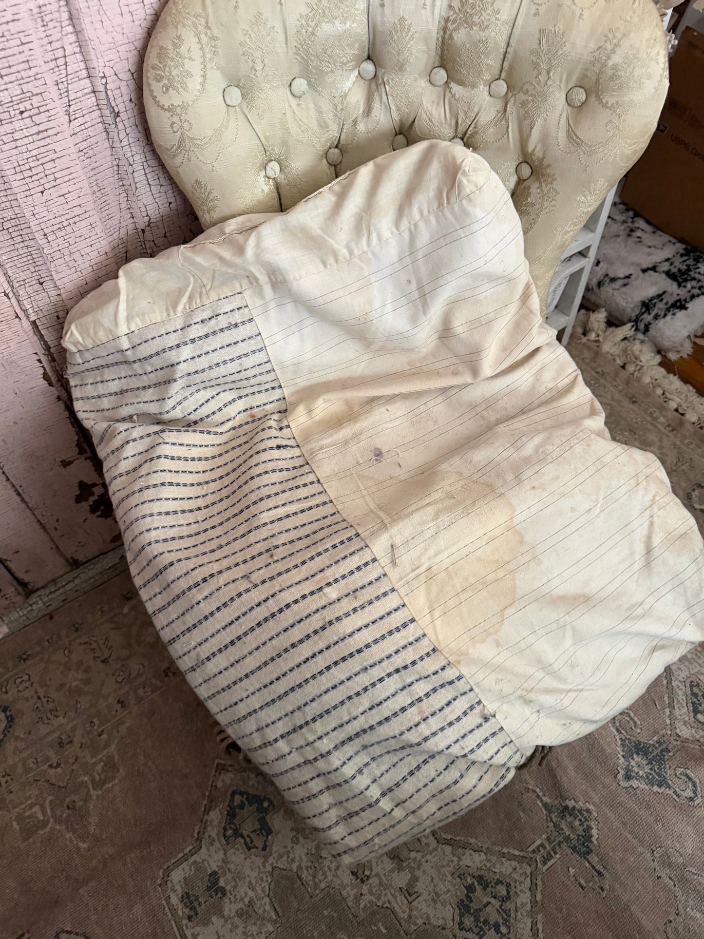 Antique Straw Filled Ticking Pillow Insert