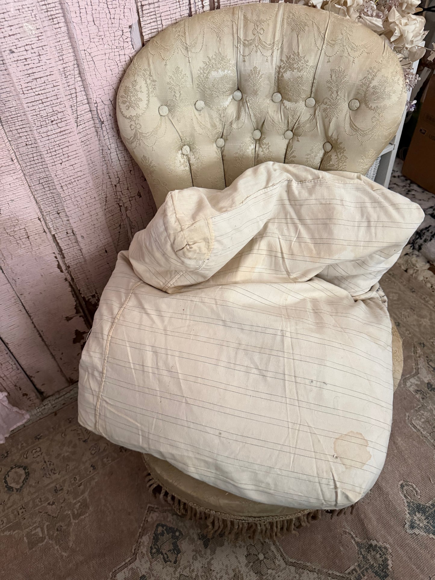 Antique Straw Filled Ticking Pillow Insert