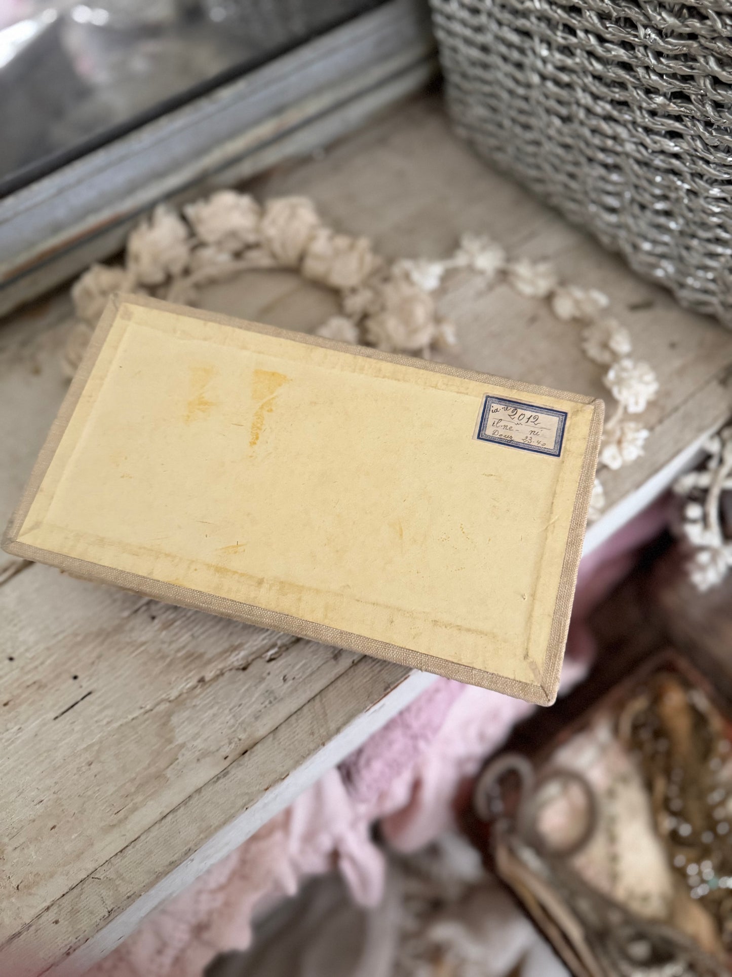 Antique French Wisteria Painted Floral Fabric Box