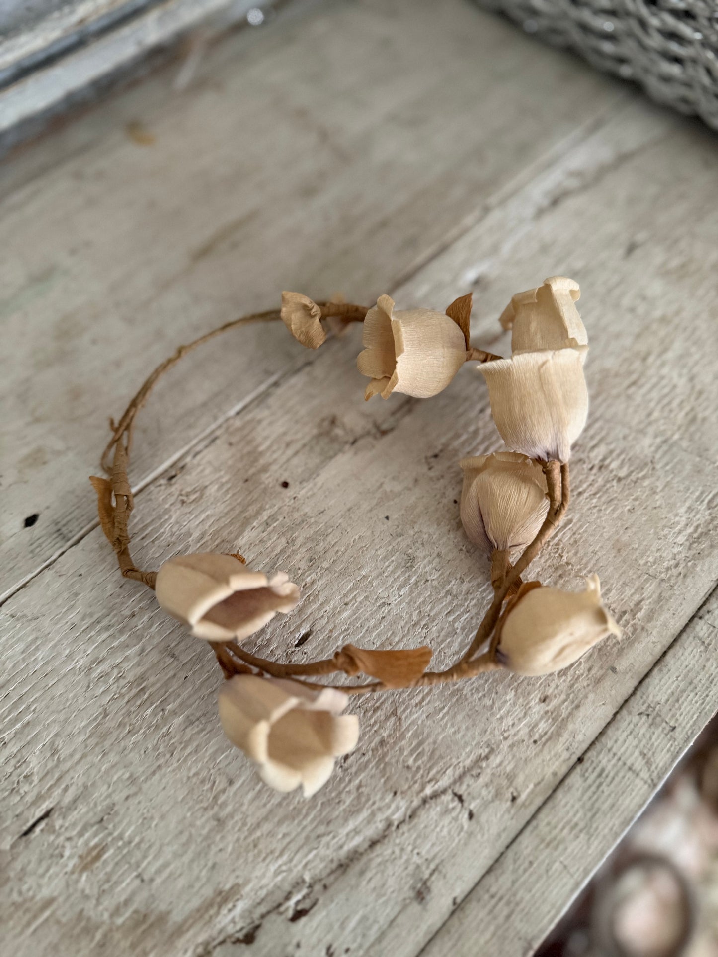 Antique French Crepe Paper Bell Flower Crown