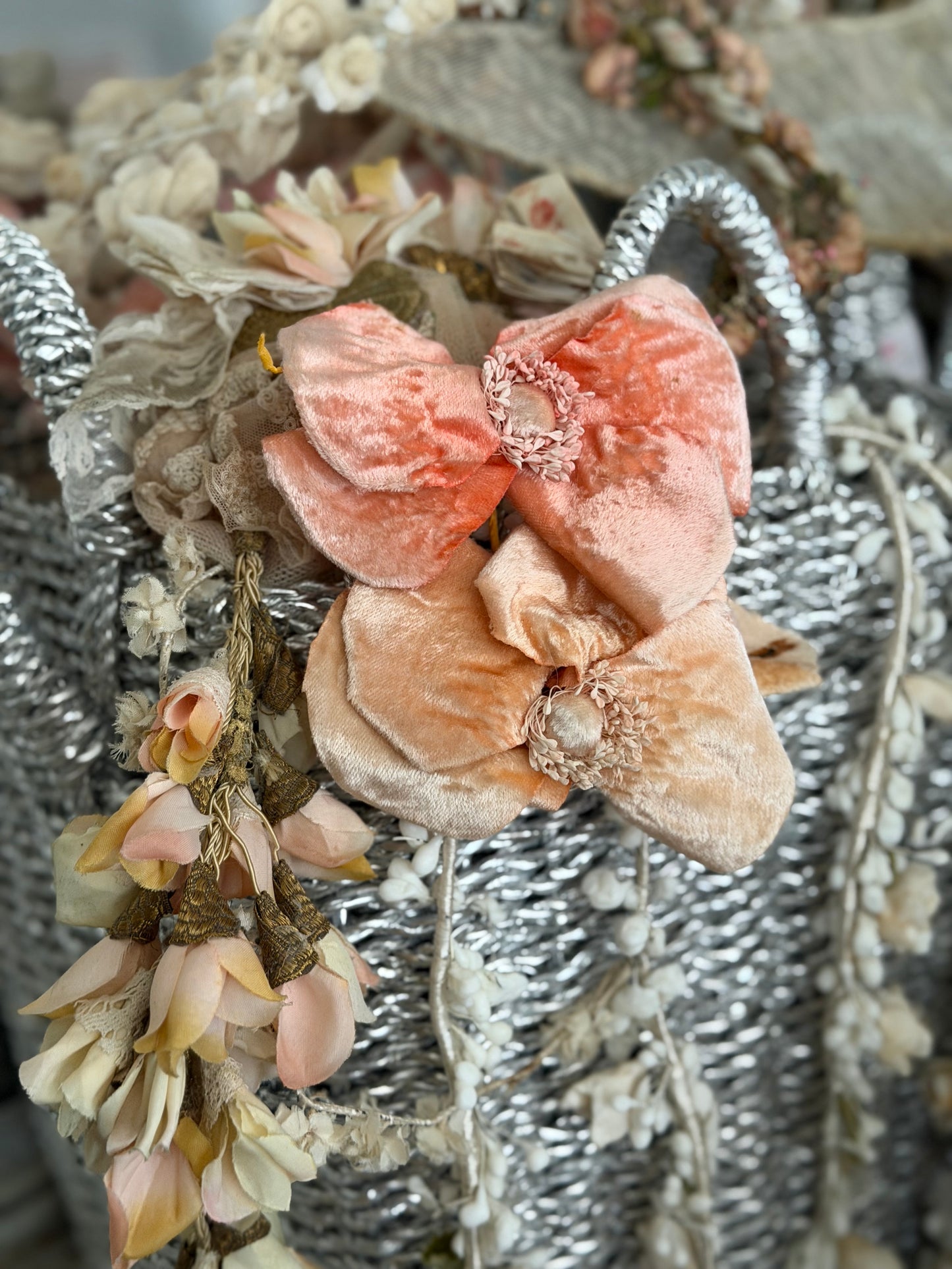 Antique Pink Coral Velvet Double Millinery Flower