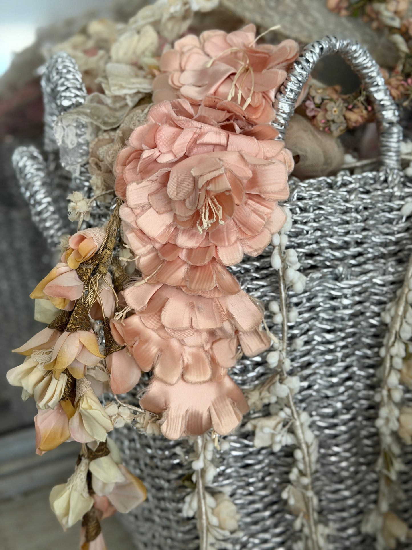 Antique Pink 1920s Ribbon Millinery Sash