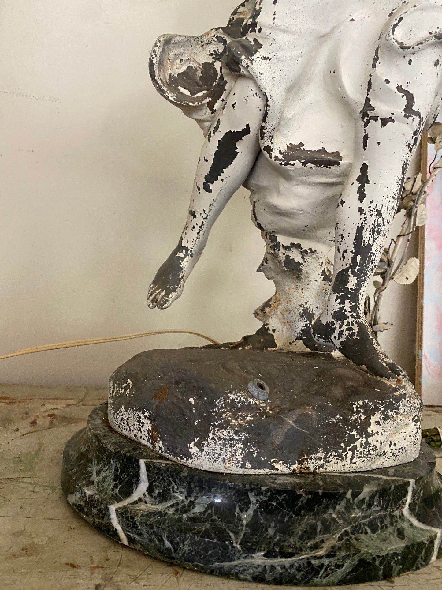 RARE Antique Marble Iron Figural Lamp