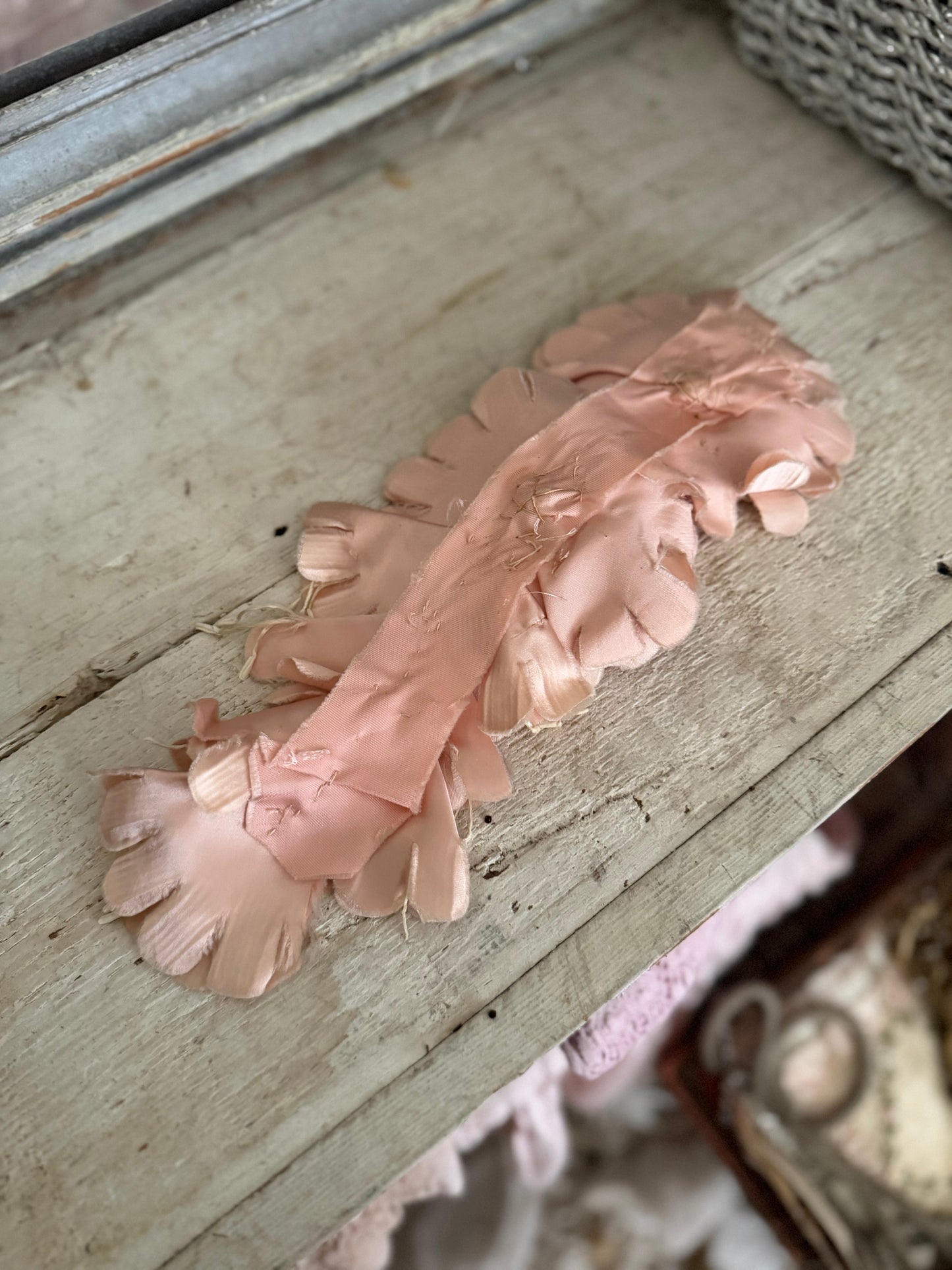 Antique Pink 1920s Ribbon Millinery Sash