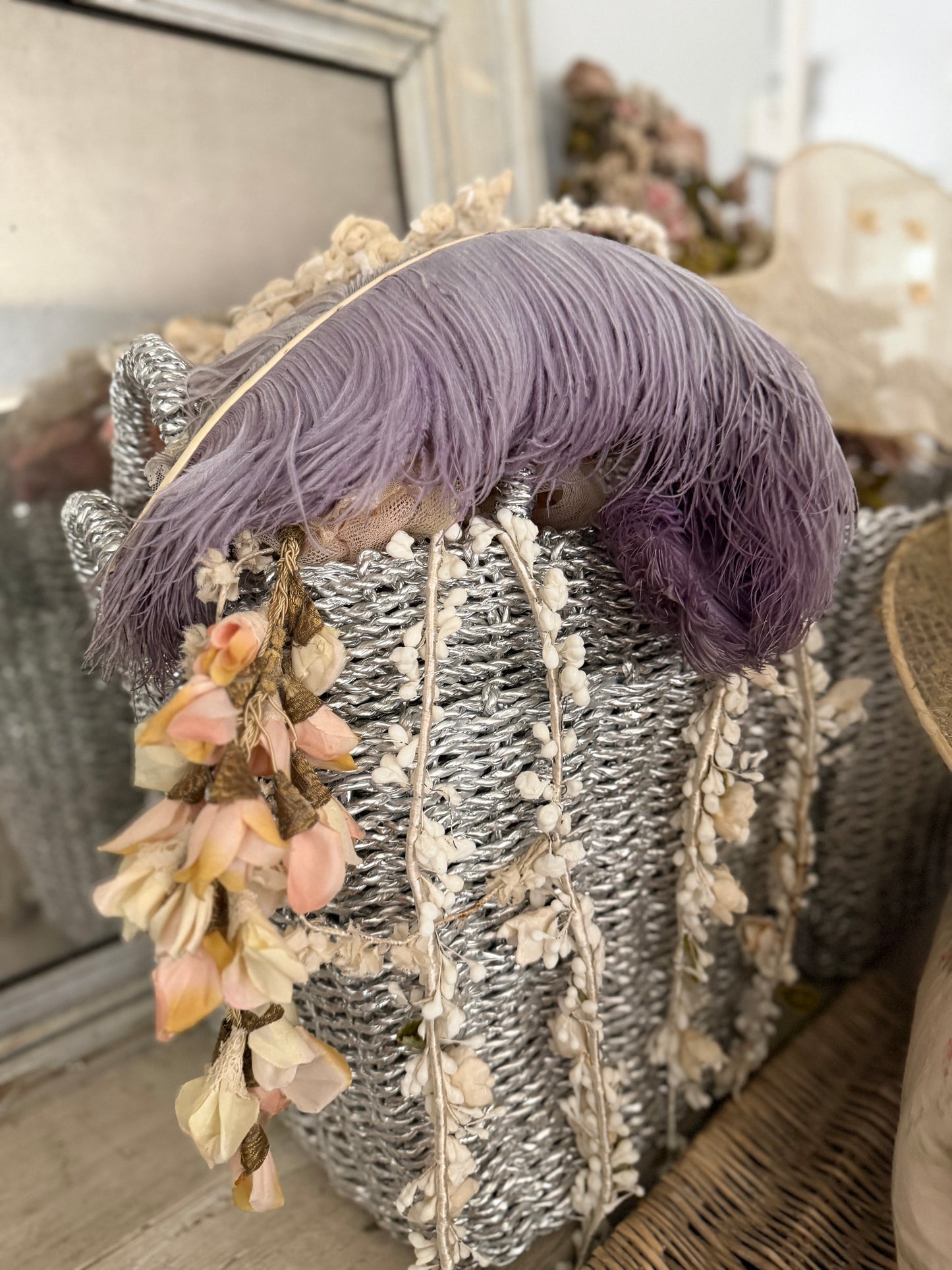 Antique Victorian Purple Fancy Feather Millinery