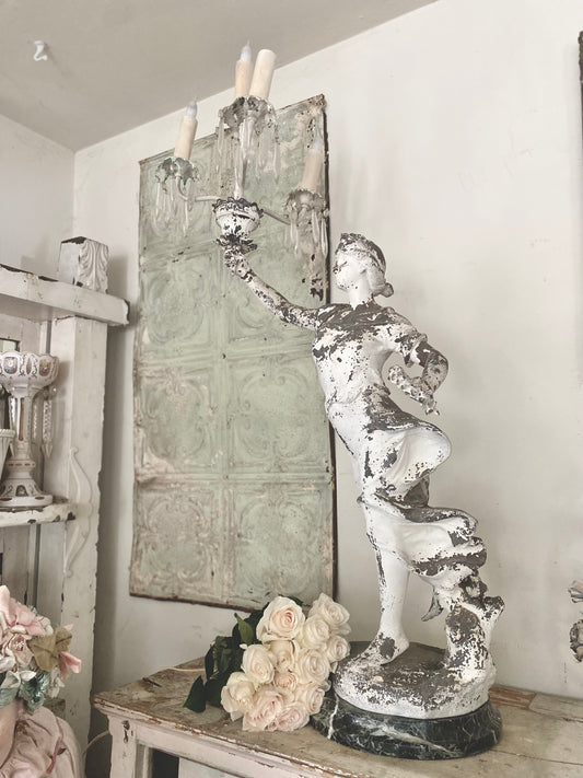 RARE Antique Marble Iron Figural Lamp