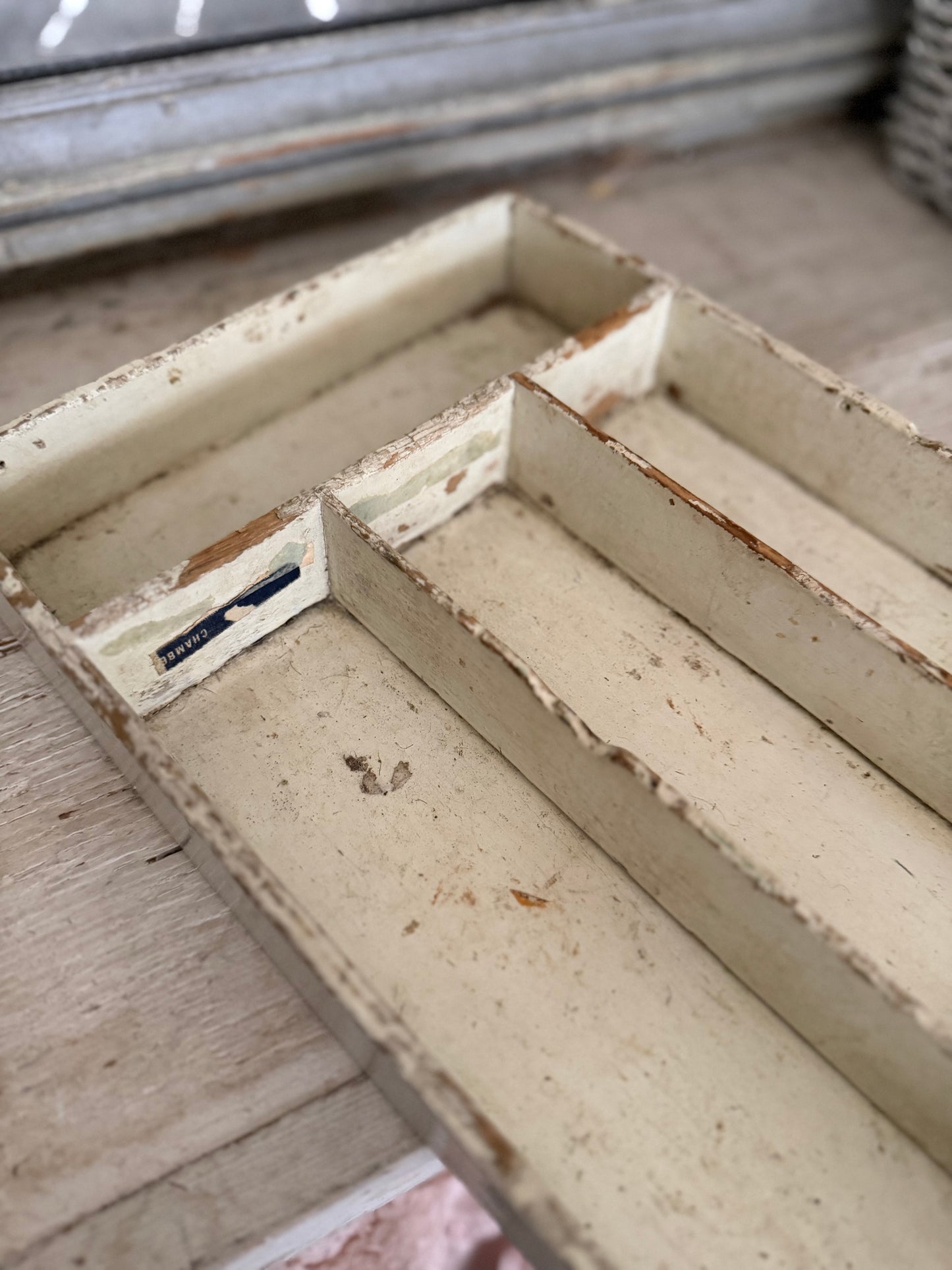 Antique Chippy Green Paint Shabby Chic Divided Box