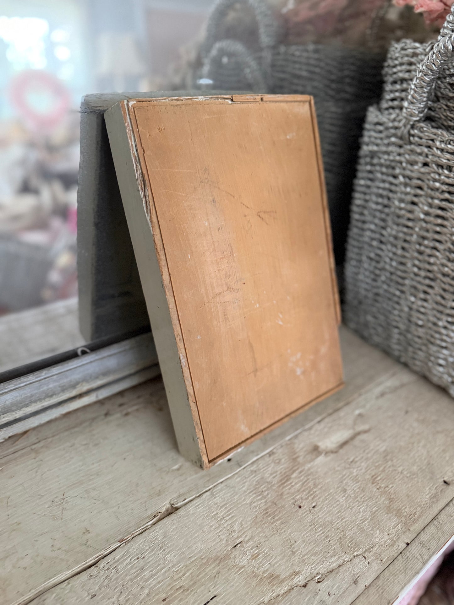 Antique Chippy Green Paint Shabby Chic Divided Box
