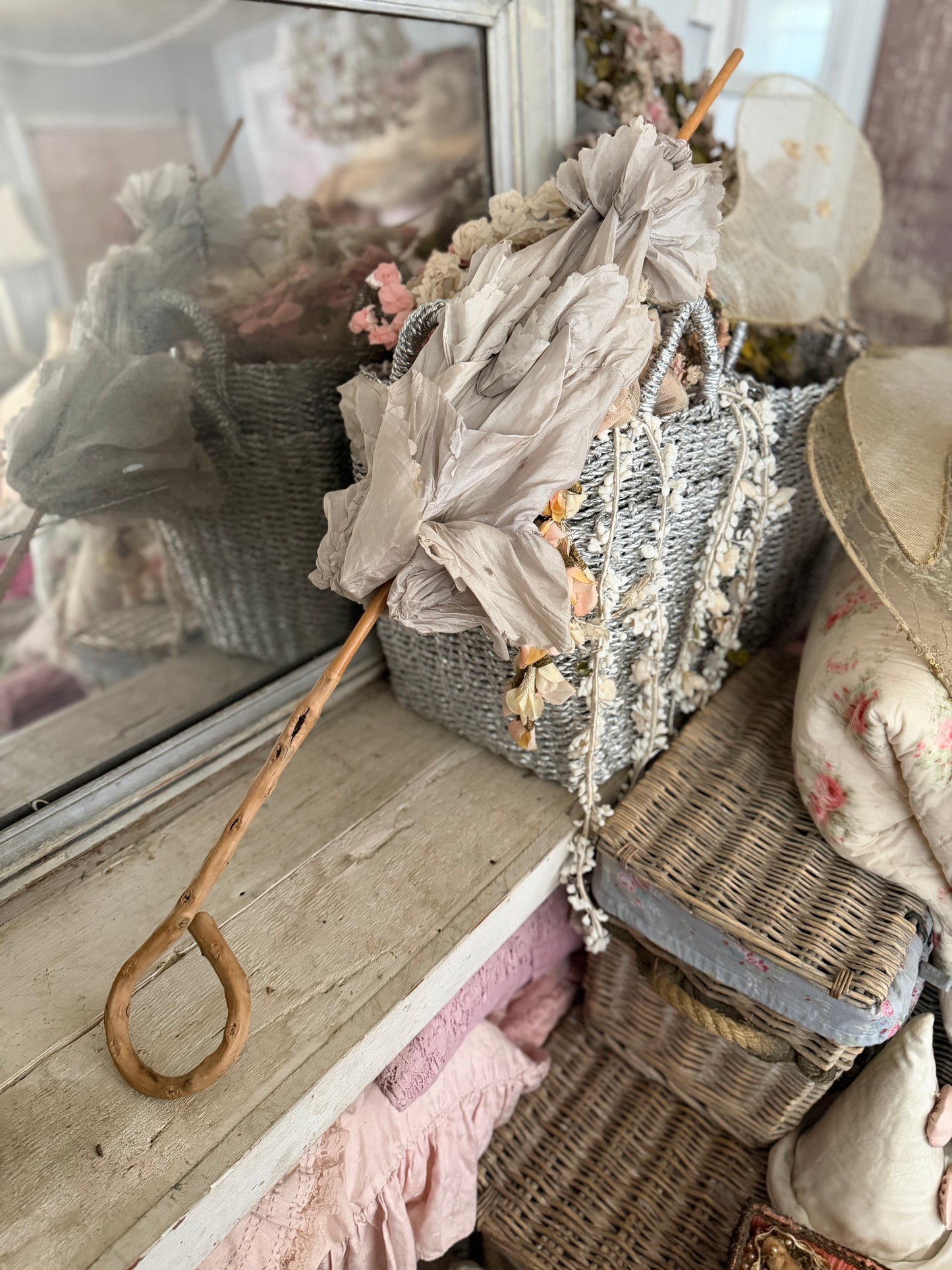 Antique Ice Blue Silk Parasol
