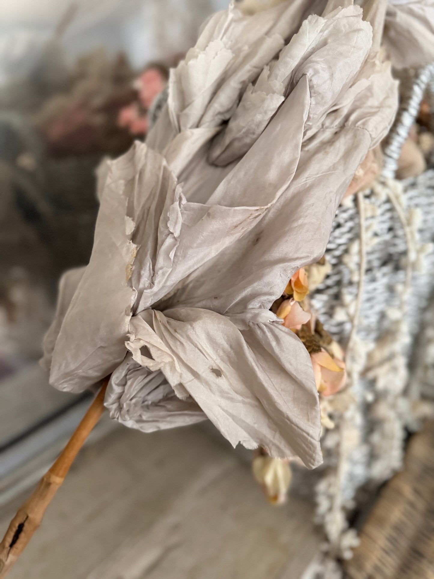 Antique Ice Blue Silk Parasol