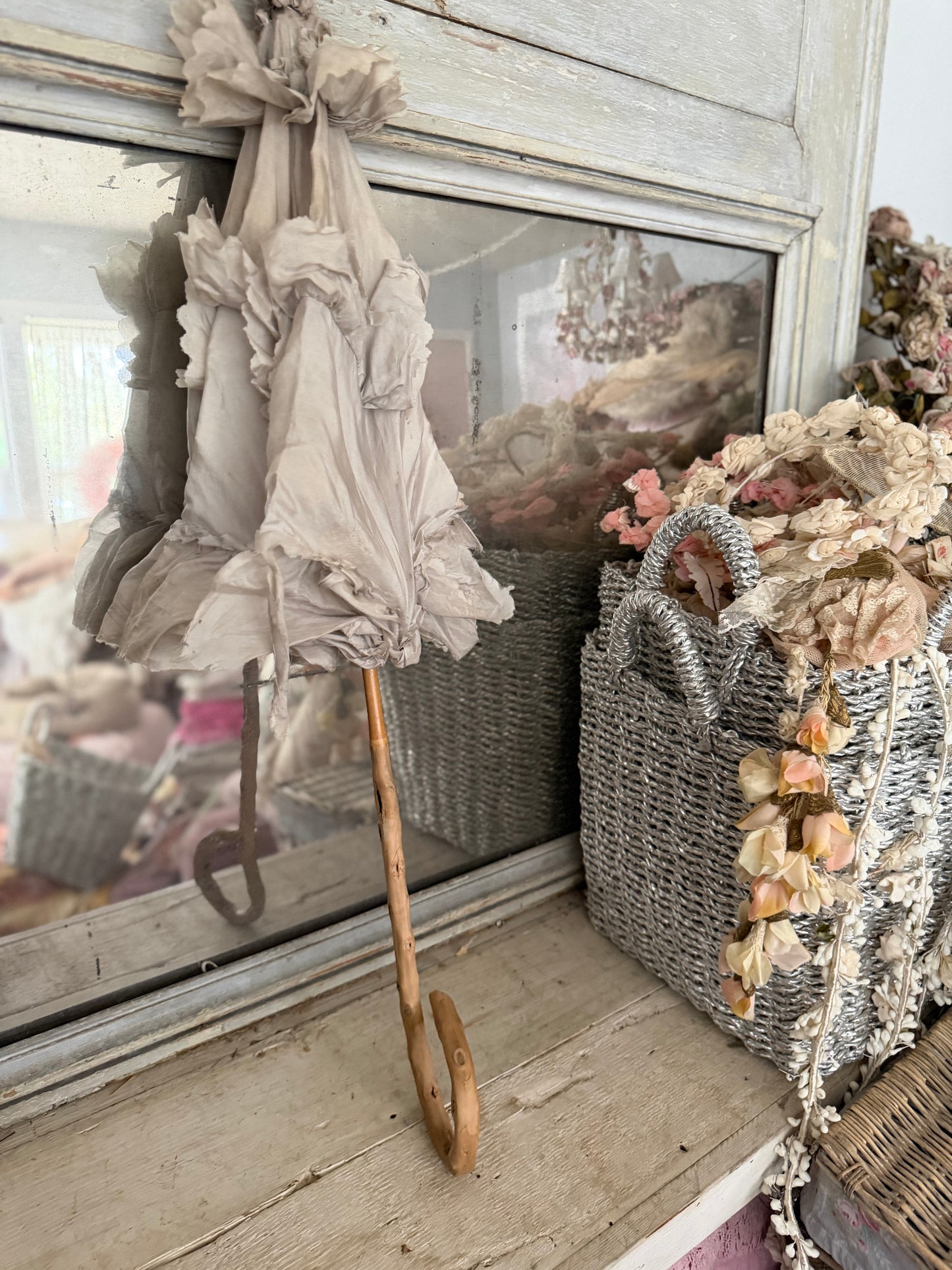 Antique Ice Blue Silk Parasol