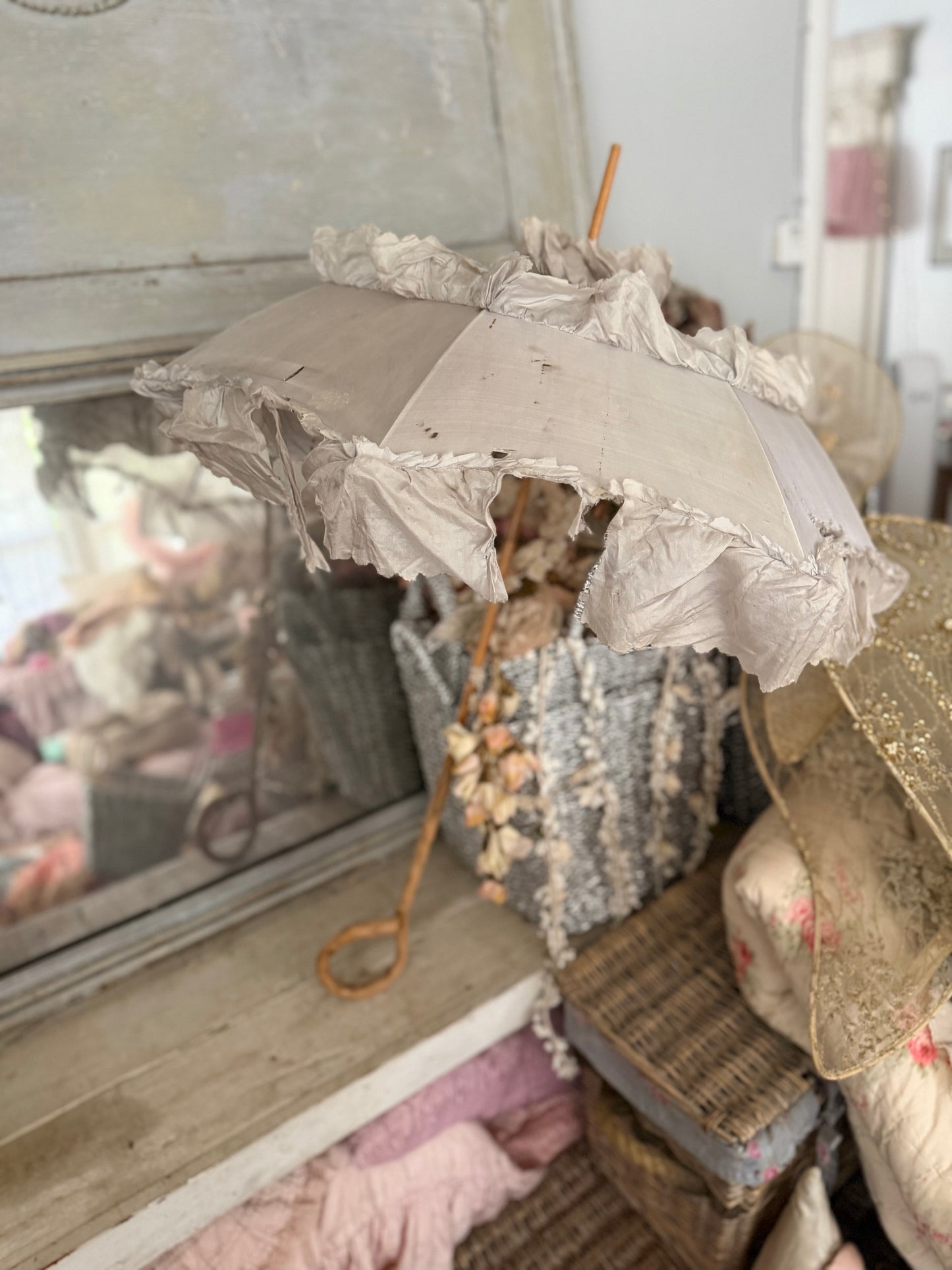 Antique Ice Blue Silk Parasol