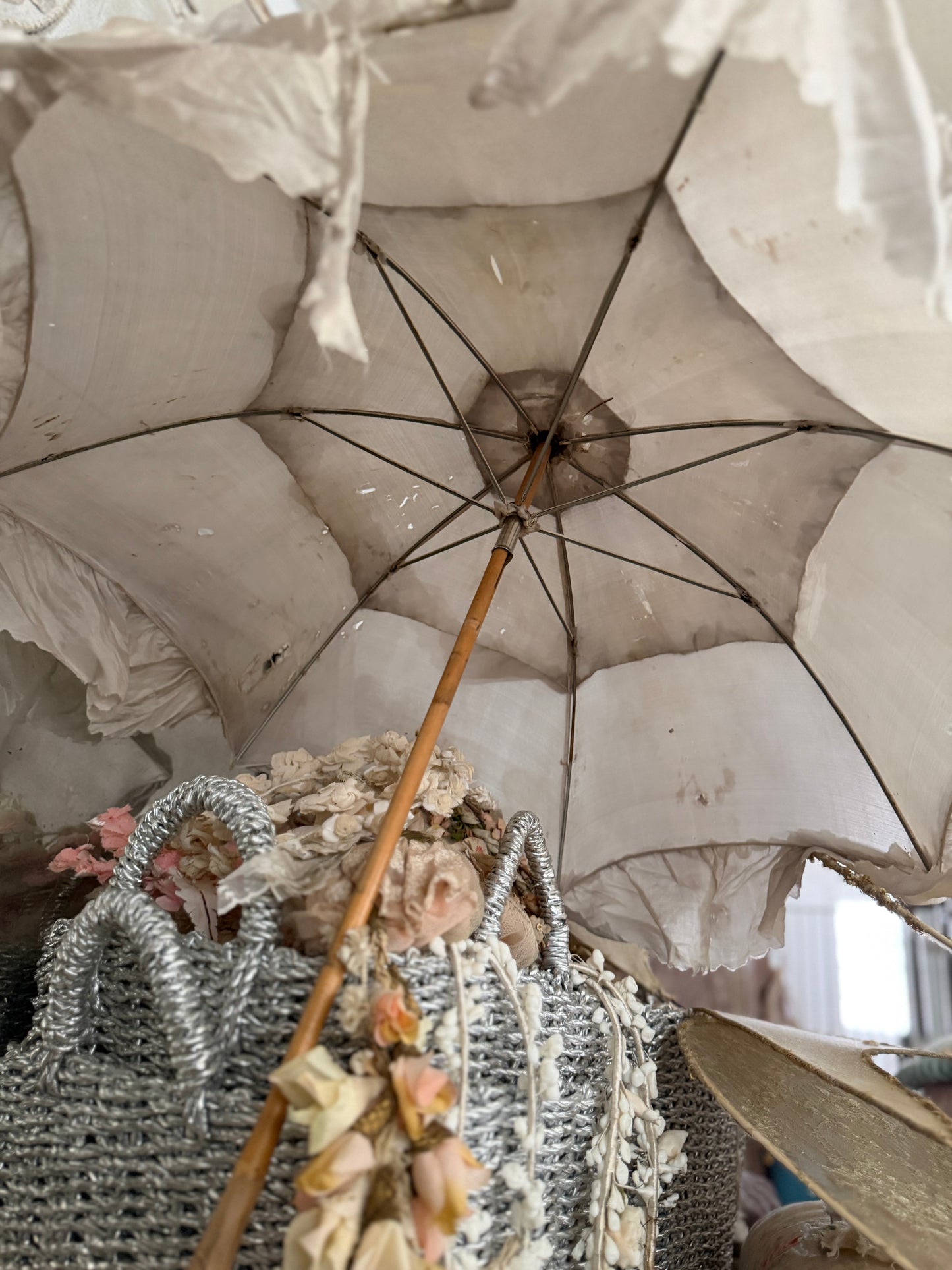 Antique Ice Blue Silk Parasol