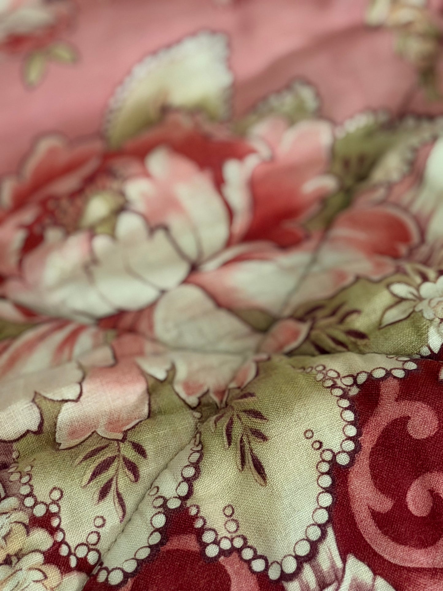 Antique French Baby or Doll Boutis Quilt Pink Floral