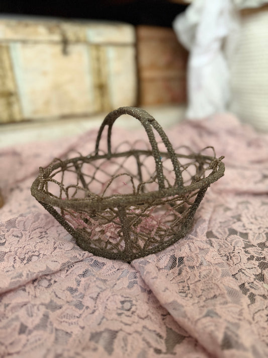 Vintage Beaded Basket Pink Floral