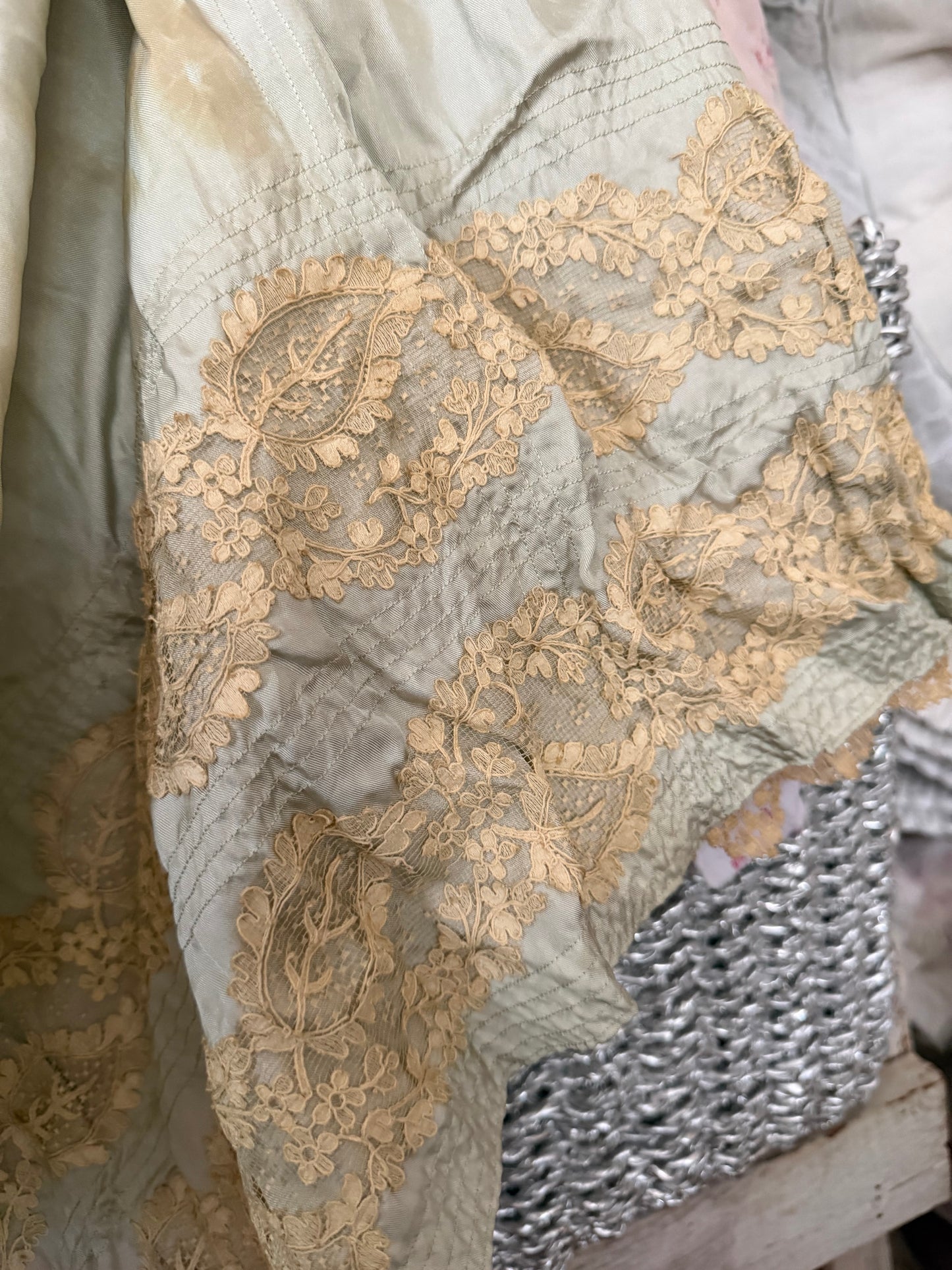 Antique Blue Silk Lace Dressing Gown