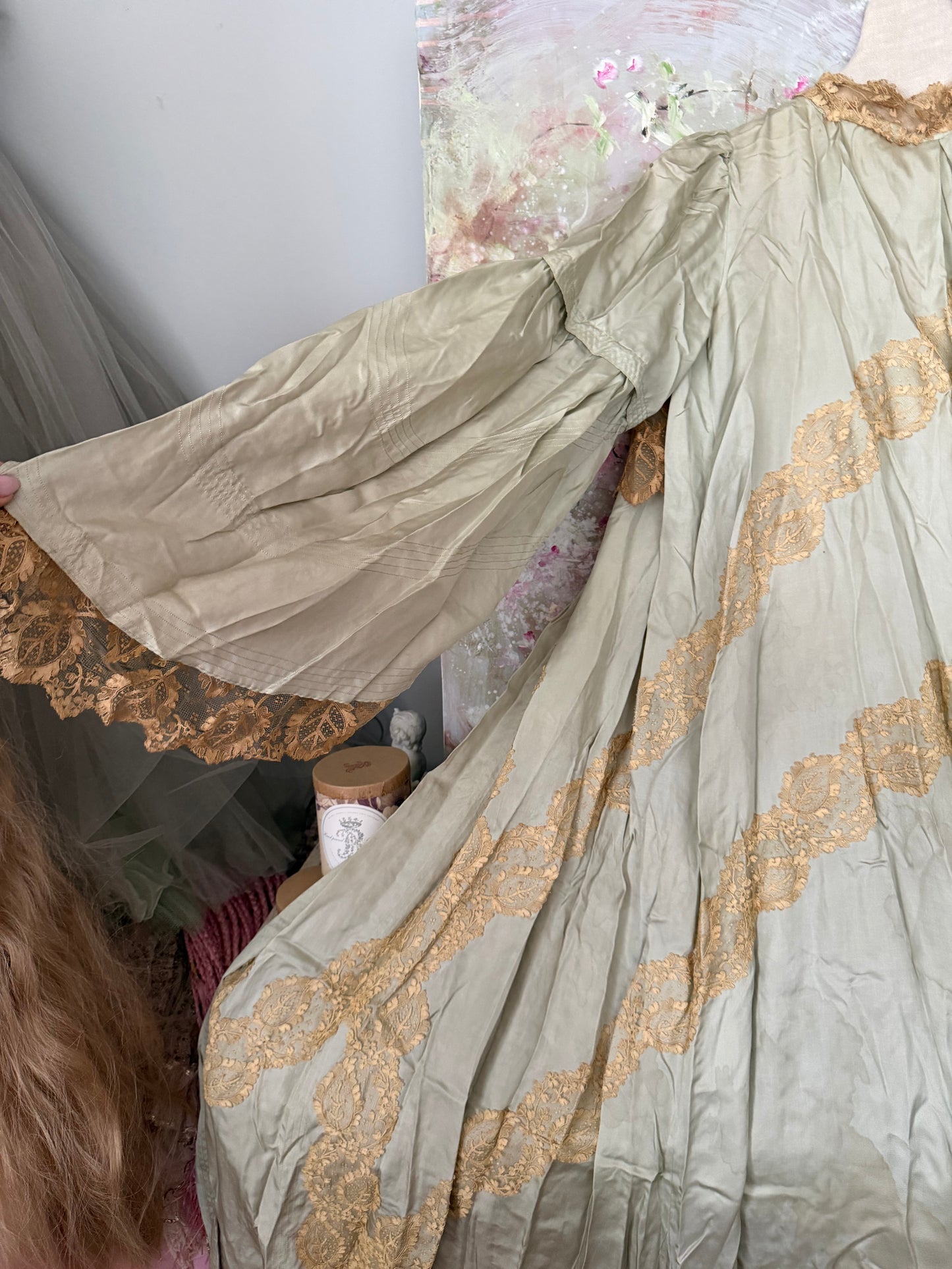 Antique Blue Silk Lace Dressing Gown