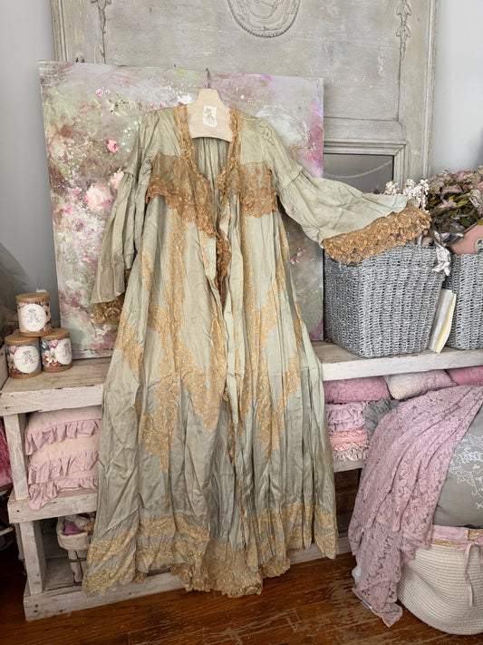 Antique Blue Silk Lace Dressing Gown