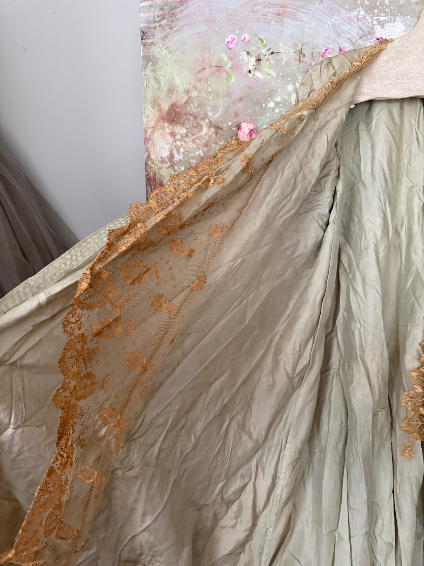 Antique Blue Silk Lace Dressing Gown