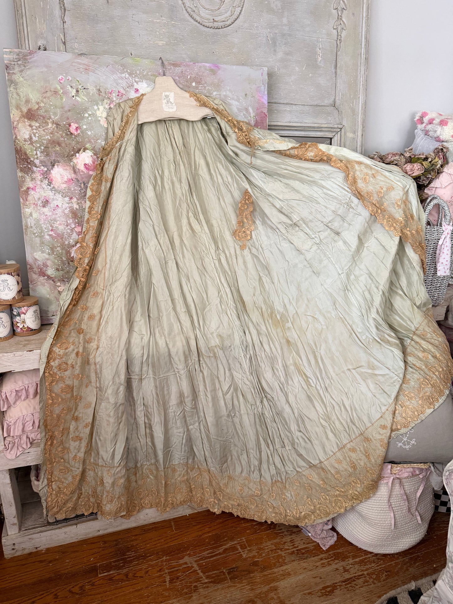 Antique Blue Silk Lace Dressing Gown