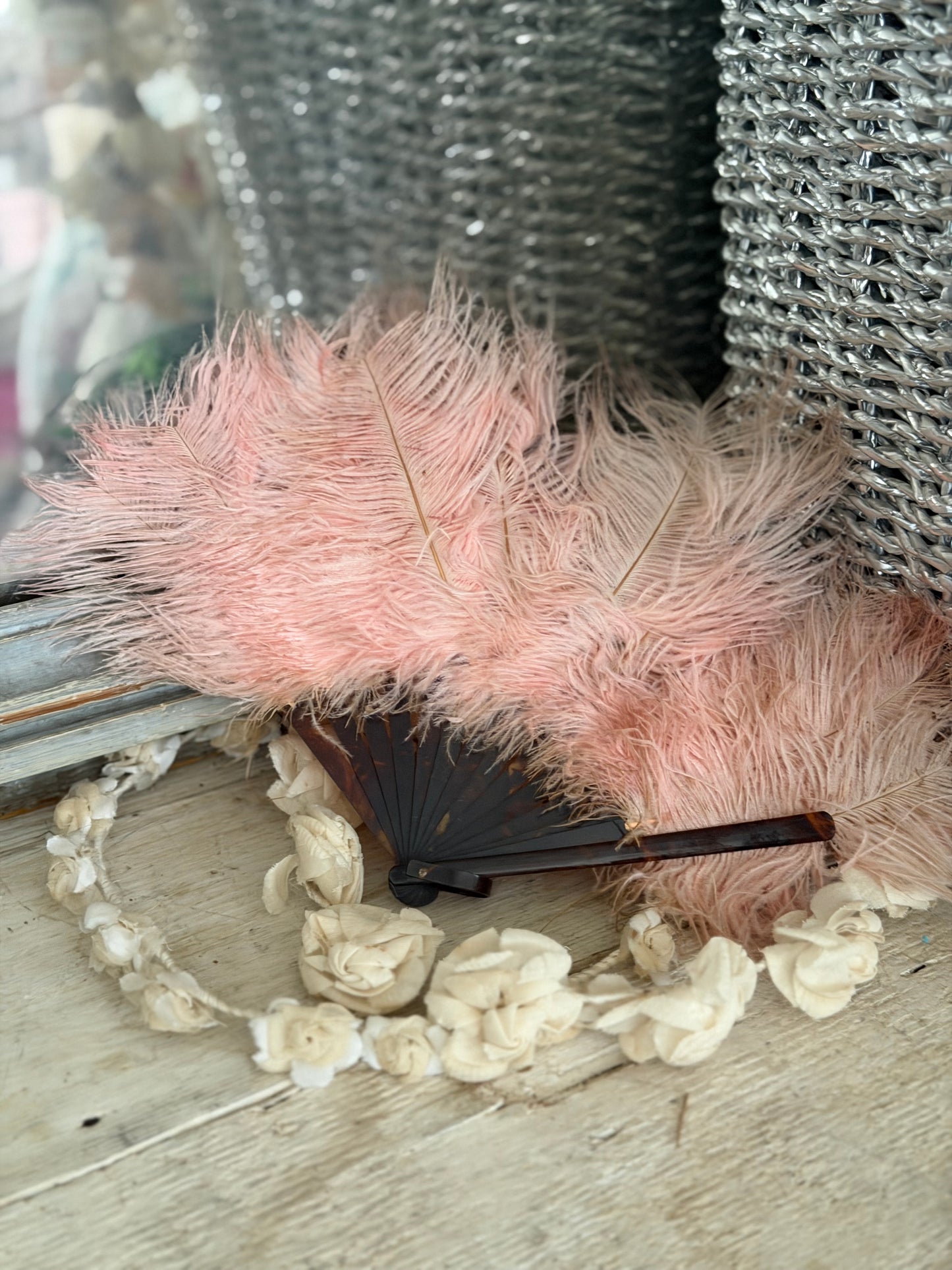 Antique Victorian Petite Pink Feather Fan