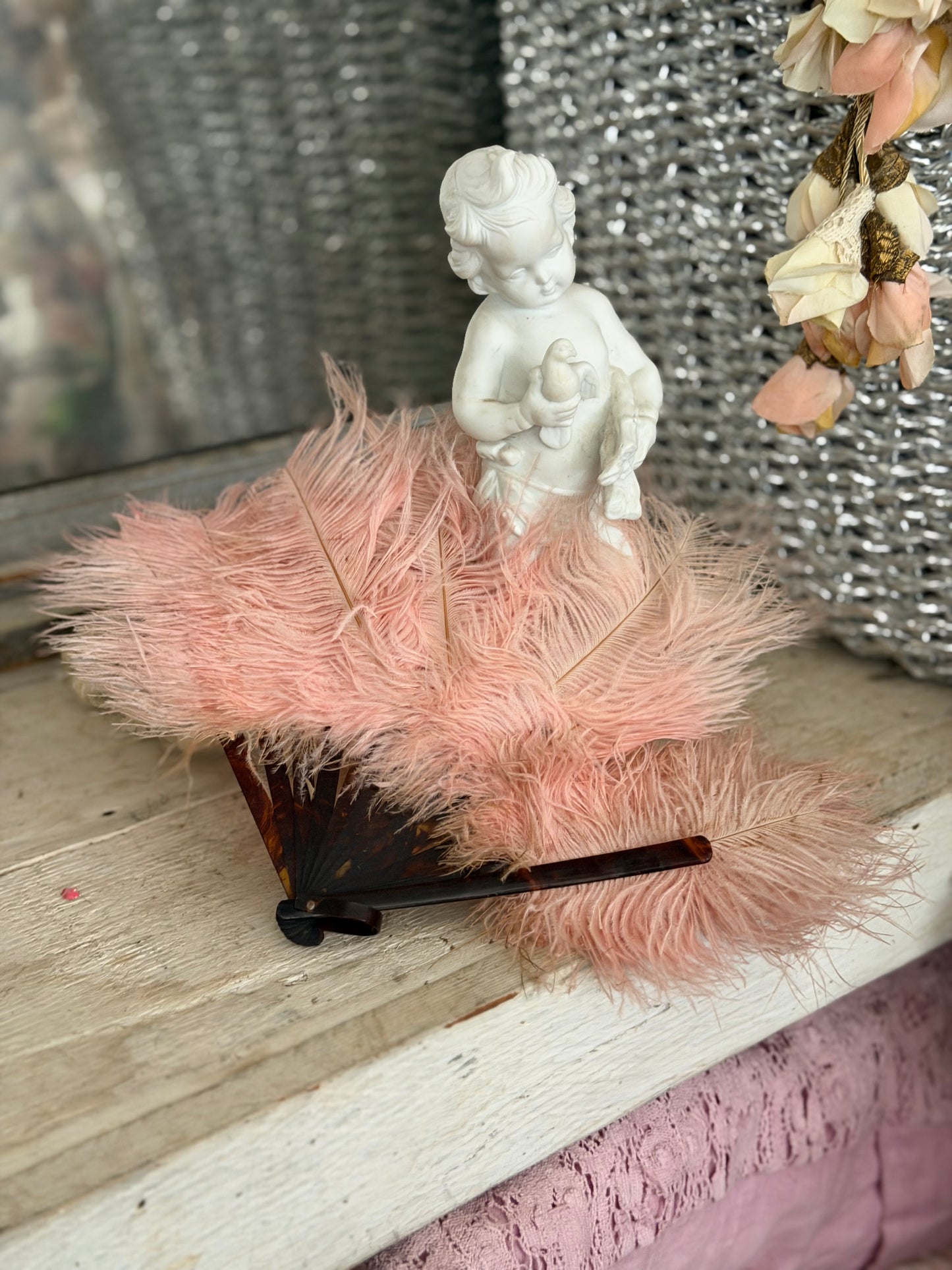 Antique Victorian Petite Pink Feather Fan